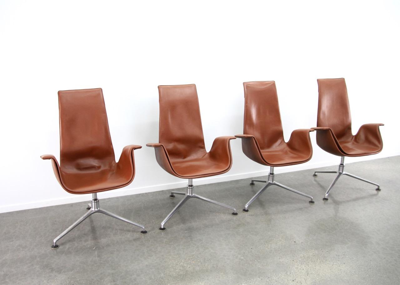 Scandinavian Modern Fabricius & Kastholm Tulip Chairs in Cognac Leather