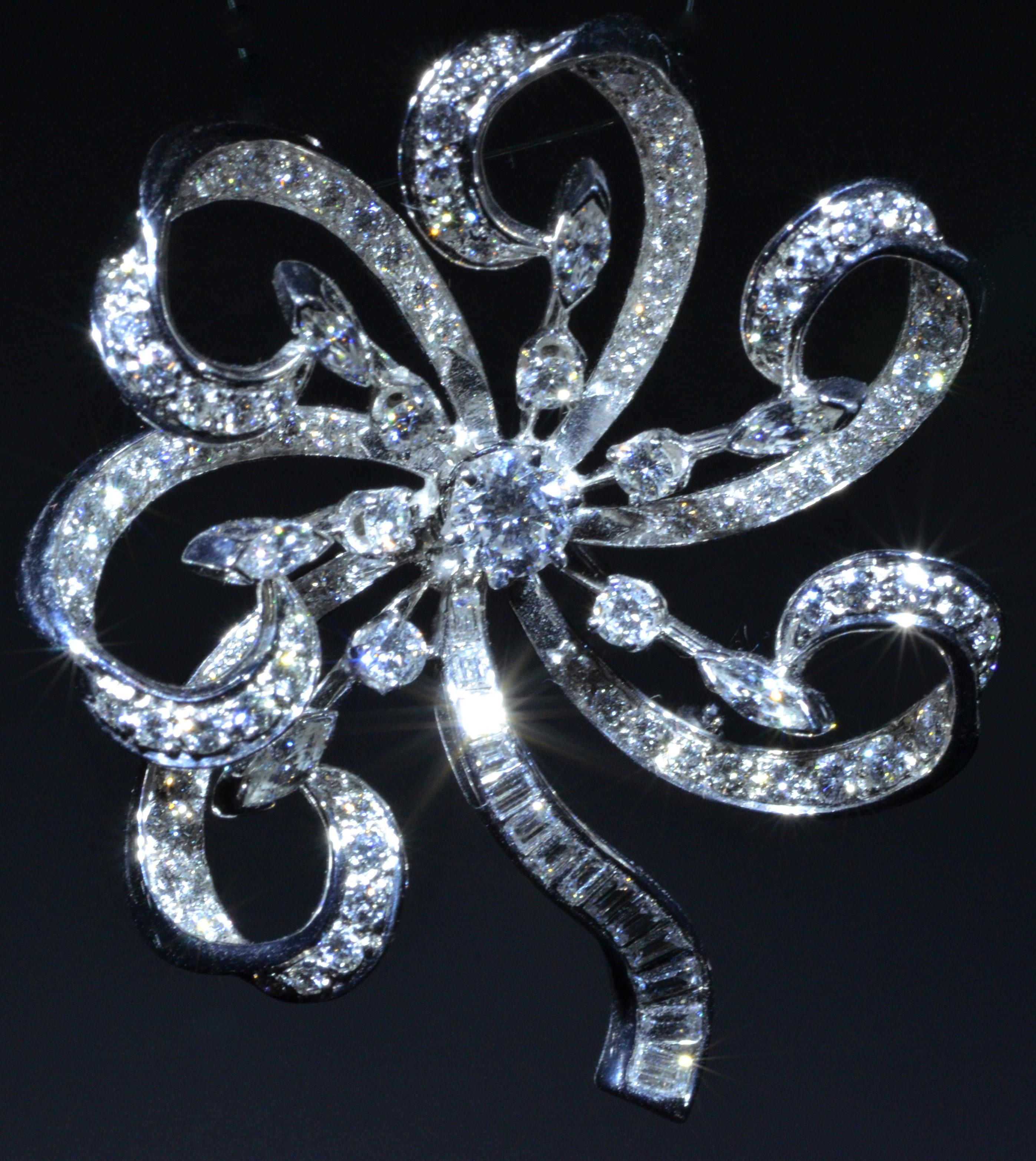 Round Cut Fabricon Platinum Pendant Brooch Combination Set with 4 Carat of Diamonds For Sale