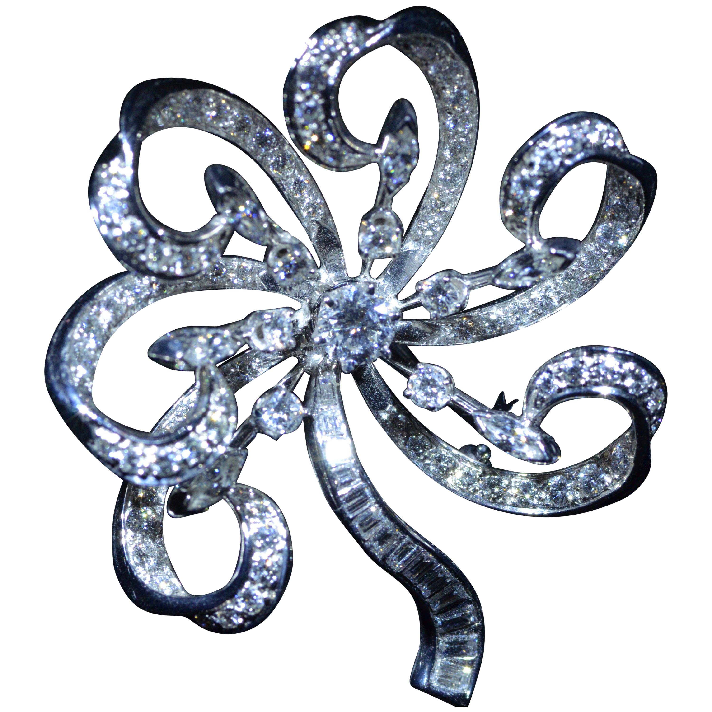 Fabricon Platinum Pendant Brooch Combination Set with 4 Carat of Diamonds For Sale