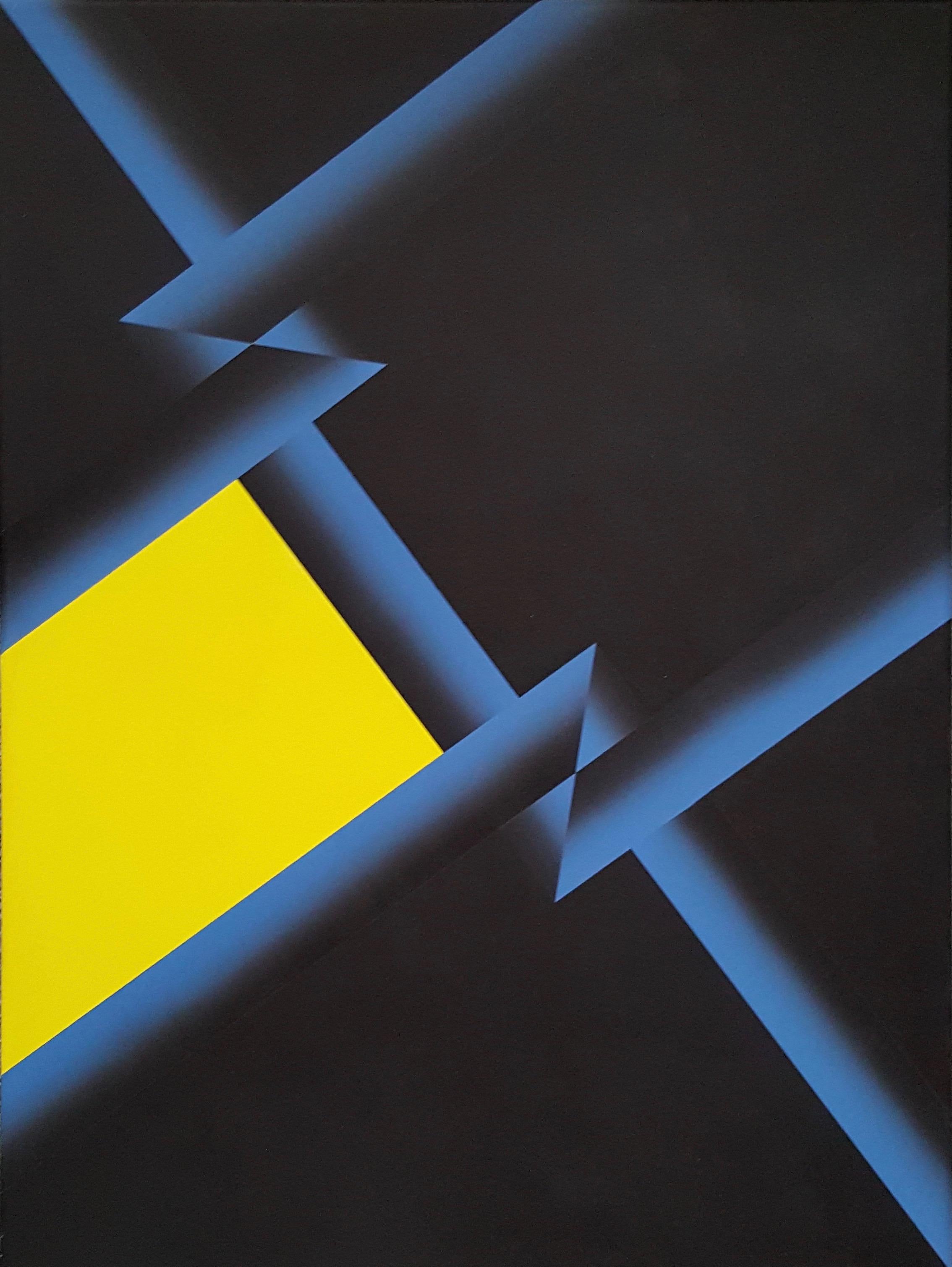 Fabrizio Breschi Abstract Painting -  Black-Yellow-Blue Geometric Abstract