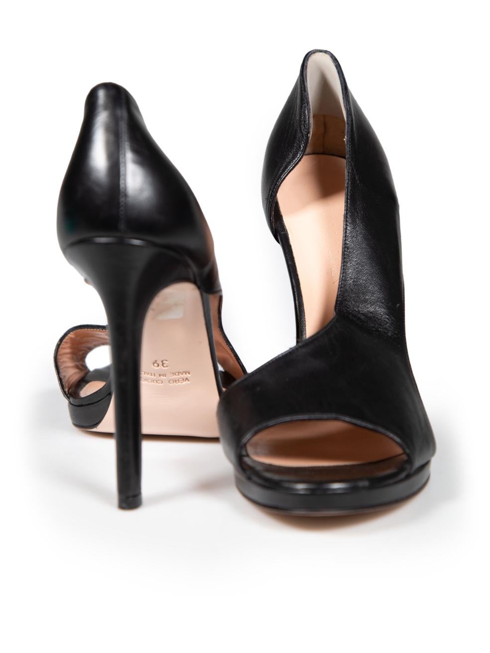 Fabrizio Bulckaen Black Leather Cut Out Heels Size IT 39 In Good Condition For Sale In London, GB