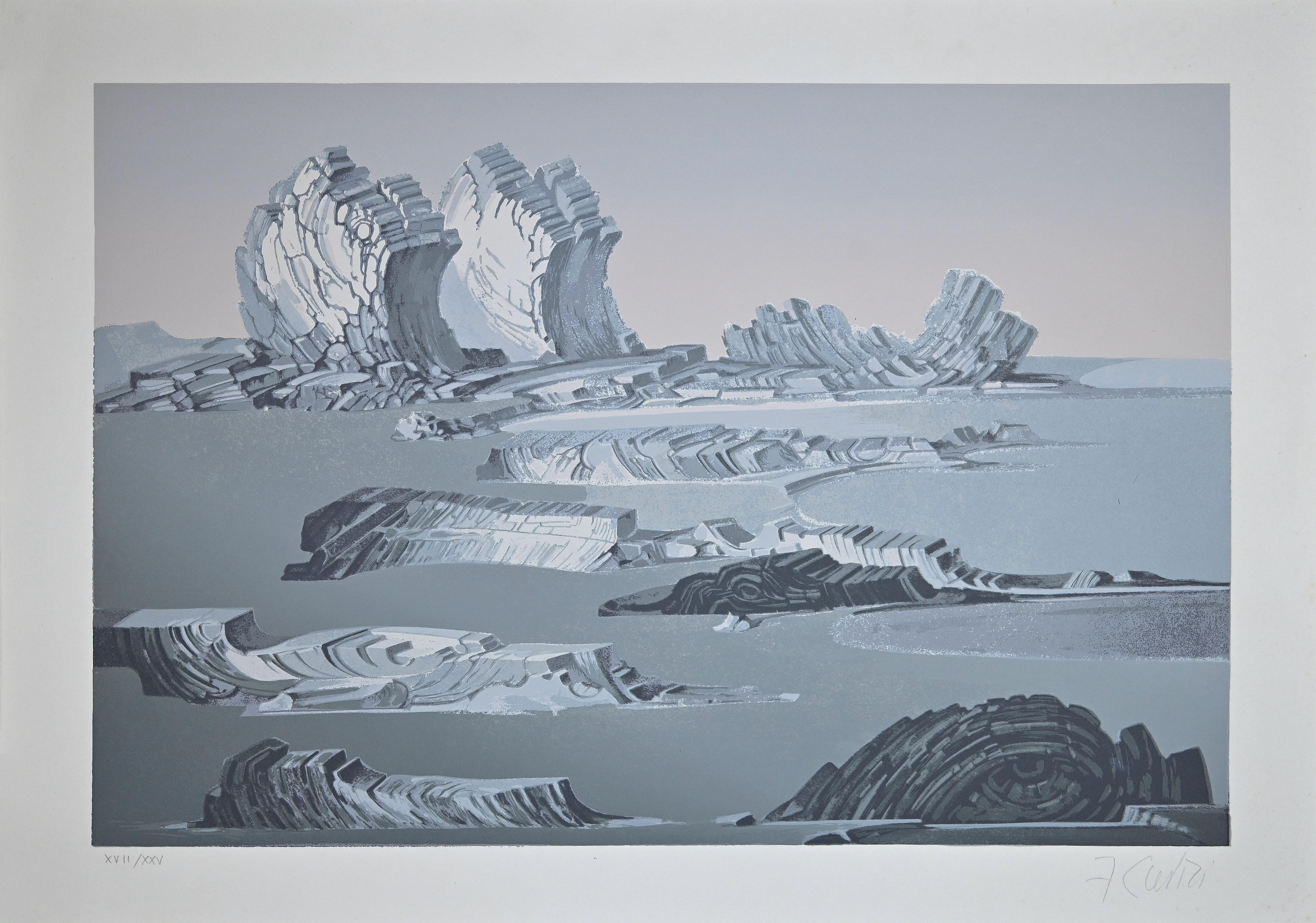 Rocky Landscape - Screen Print by Fabrizio Clerici - 1980 ca.