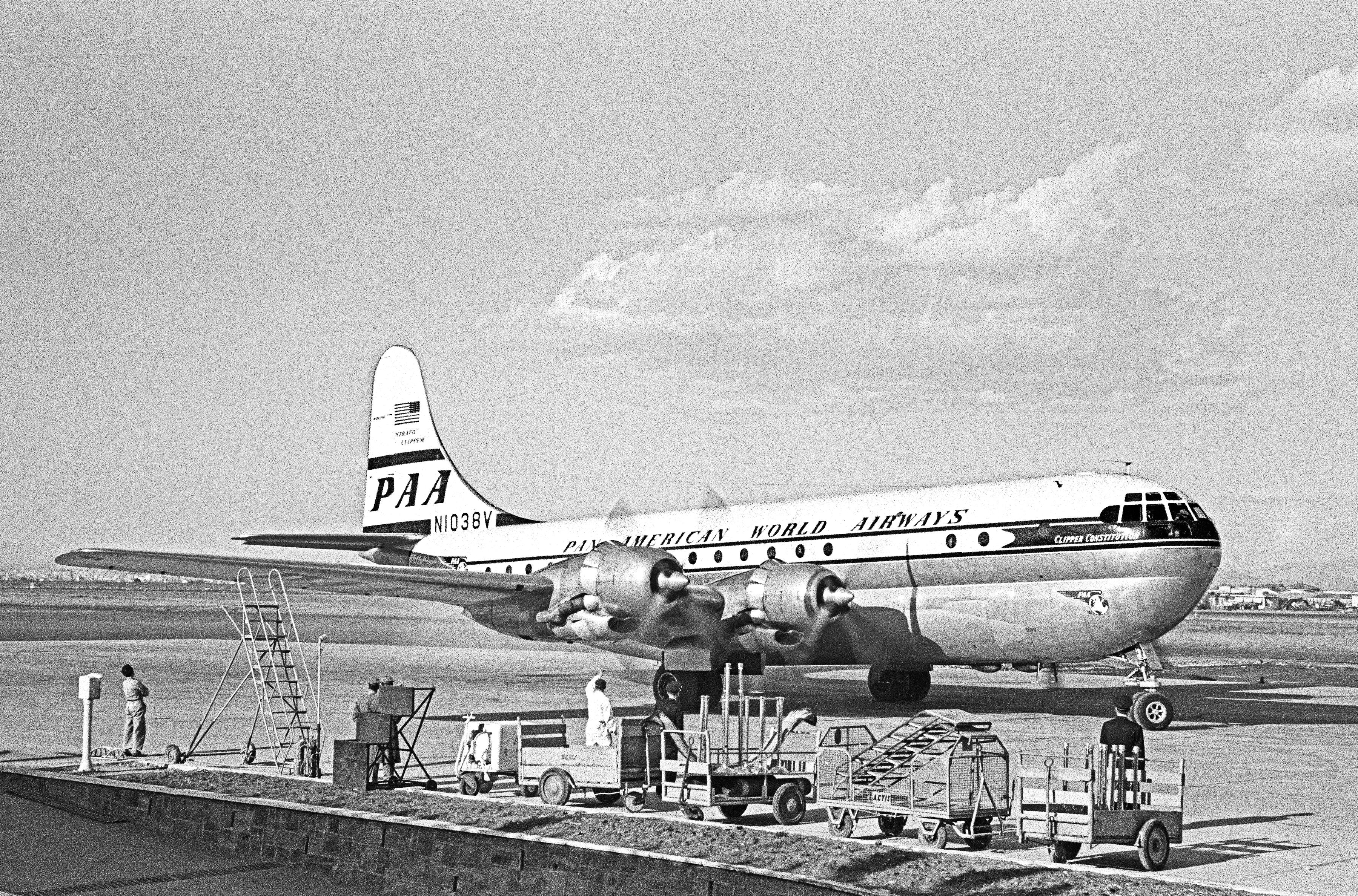 Fabrizio La Torre Black and White Photograph - The Boeing 377 Stratocruiser (CIA-Roma) 