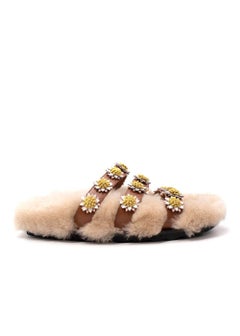 Fabrizio Viti Brown Leather Daisy Applique Shearling Lined Sandals