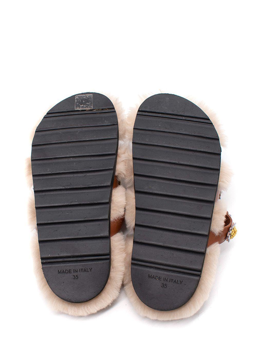 Women's Fabrizio Viti Brown Leather Daisy Applique Shearling Lined Sandals