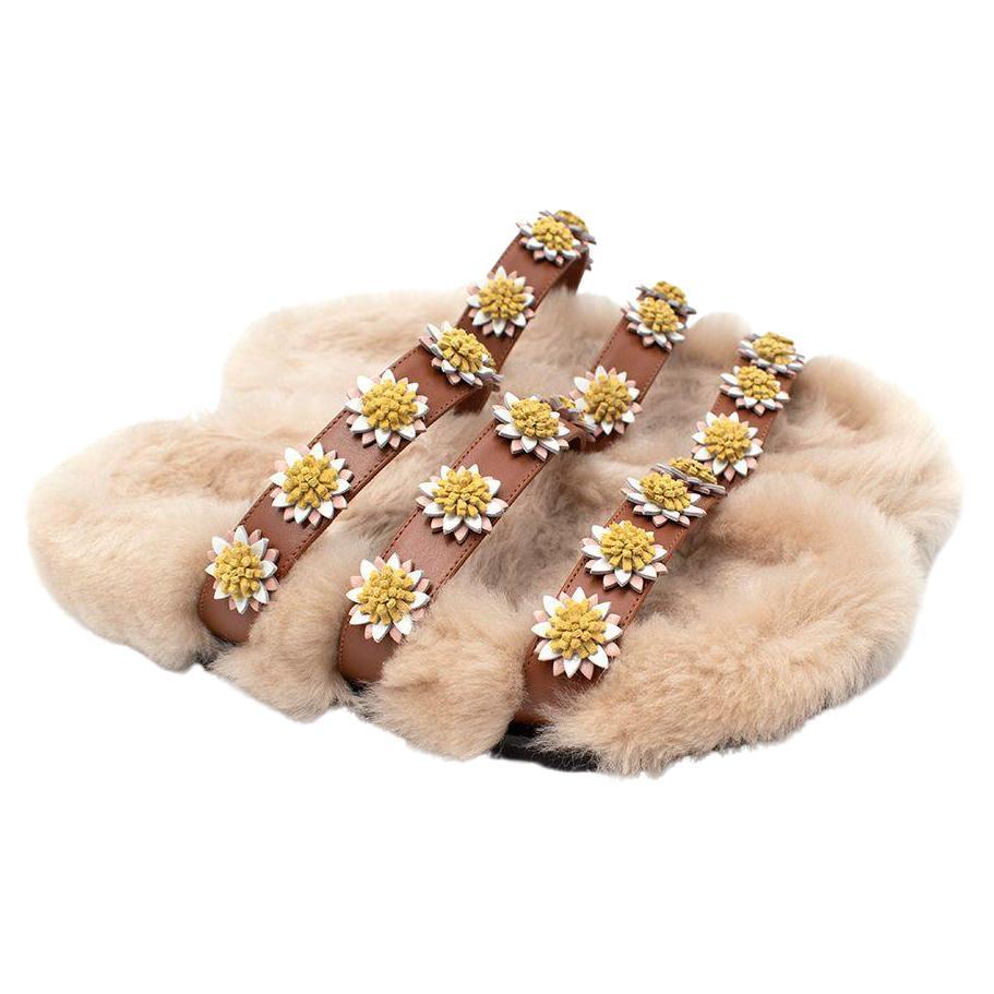 Fabrizio Viti Brown Leather Daisy Applique Shearling Lined Sandals