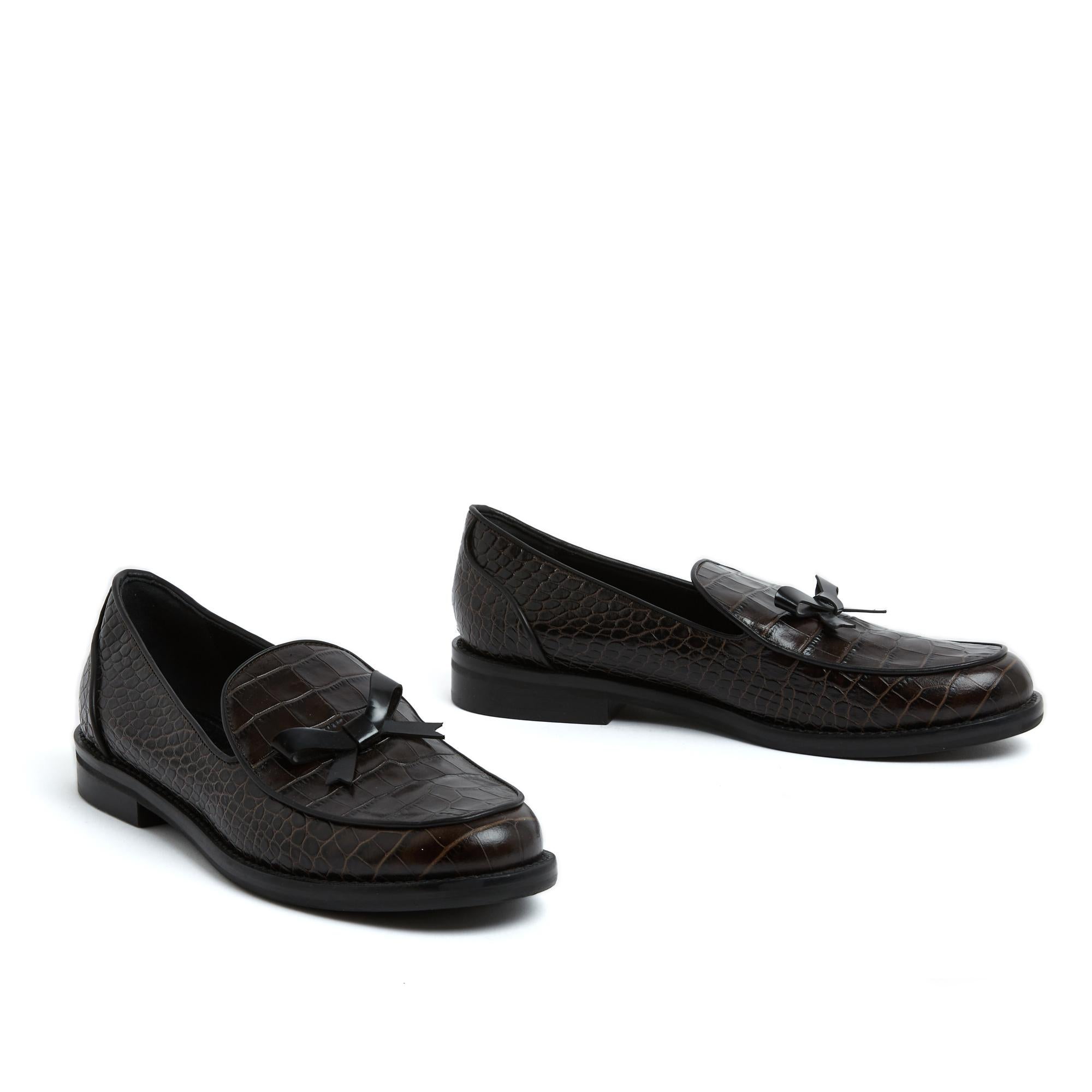 Nero Fabrizio Viti Mocassini Noir EU38.5 Marrone Scuro Pelle Nera UK5.5 US8 in vendita