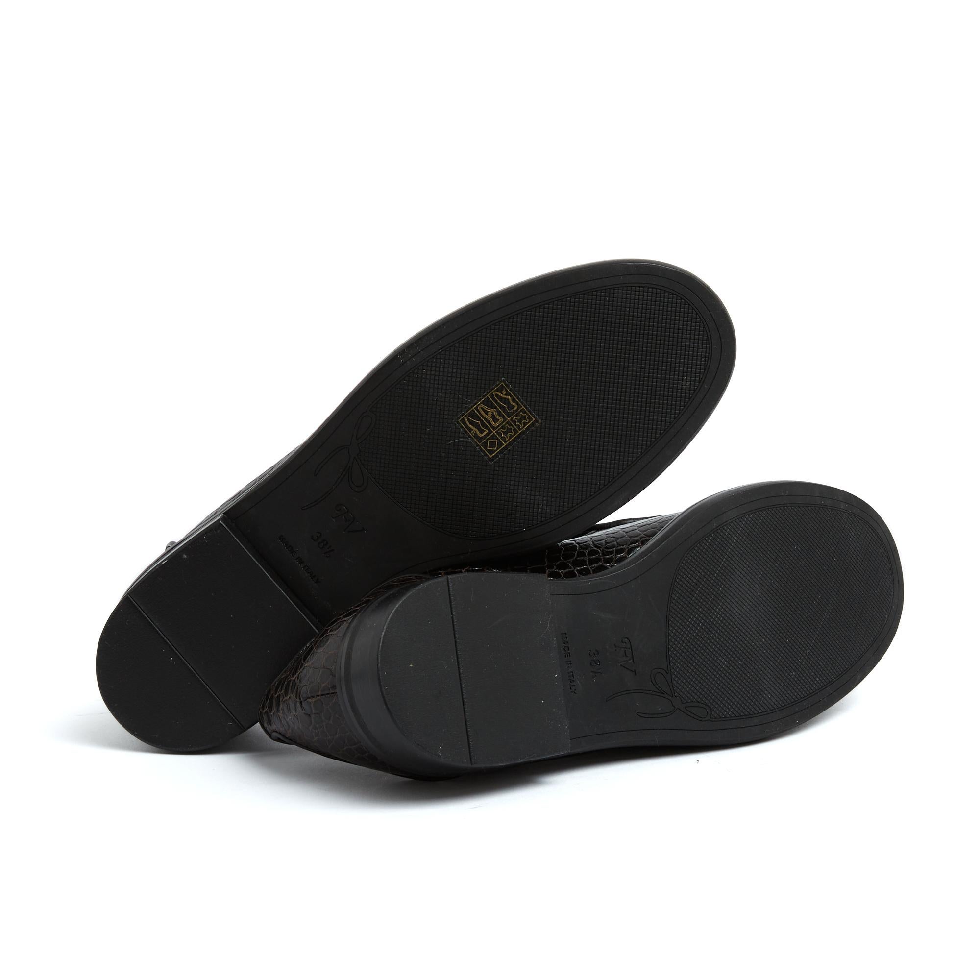 Donna Fabrizio Viti Mocassini Noir EU38.5 Marrone Scuro Pelle Nera UK5.5 US8 in vendita