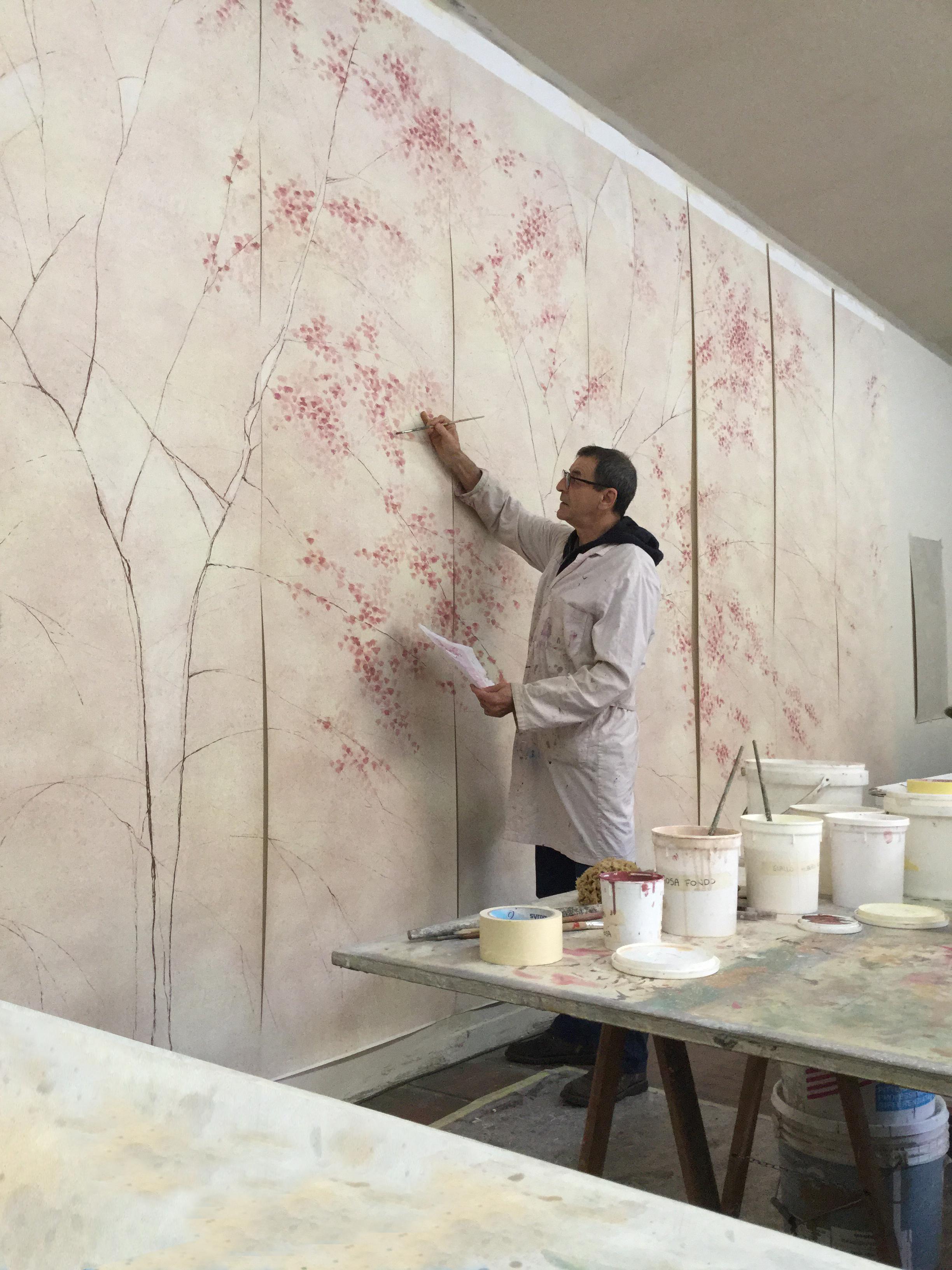 Italian Fabscarte Framework Handmade Hand Painted Wall Decor, Albero Rosa For Sale