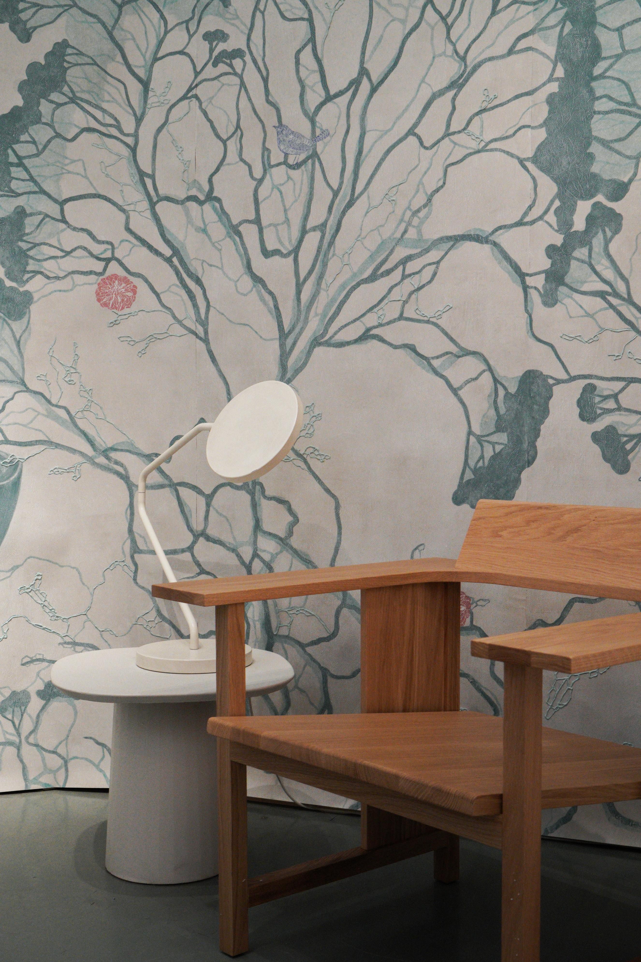Contemporary Fabscarte Handmade and Hand Painted Wallpaper, Post Garden Verde For Sale