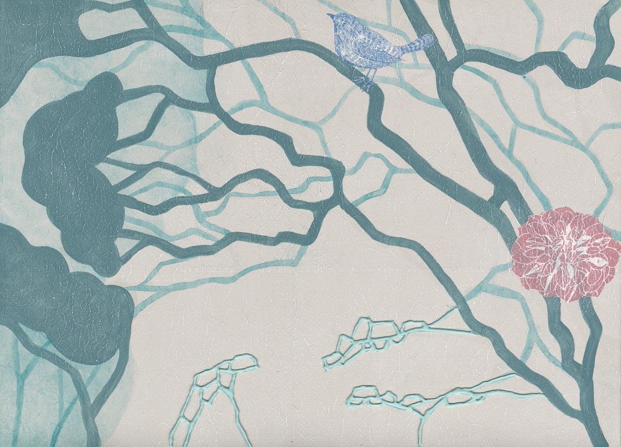 Fabscarte Handmade and Hand Painted Wallpaper, Post Garden Verde For Sale 2