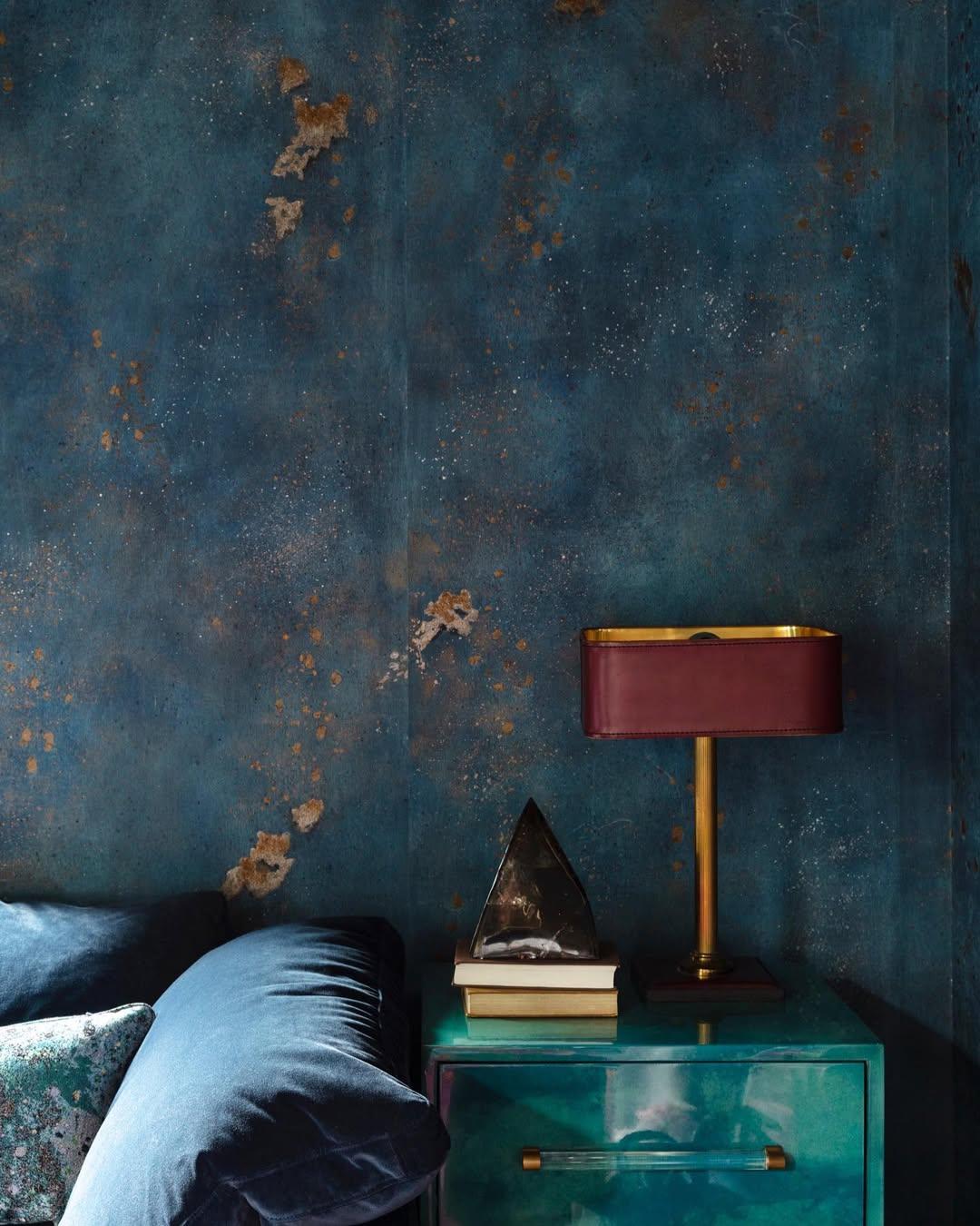 Contemporary Fabscarte Handmade Hand Painted Wallpaper, Martyn Thompson,  Midnight Moon Dust For Sale