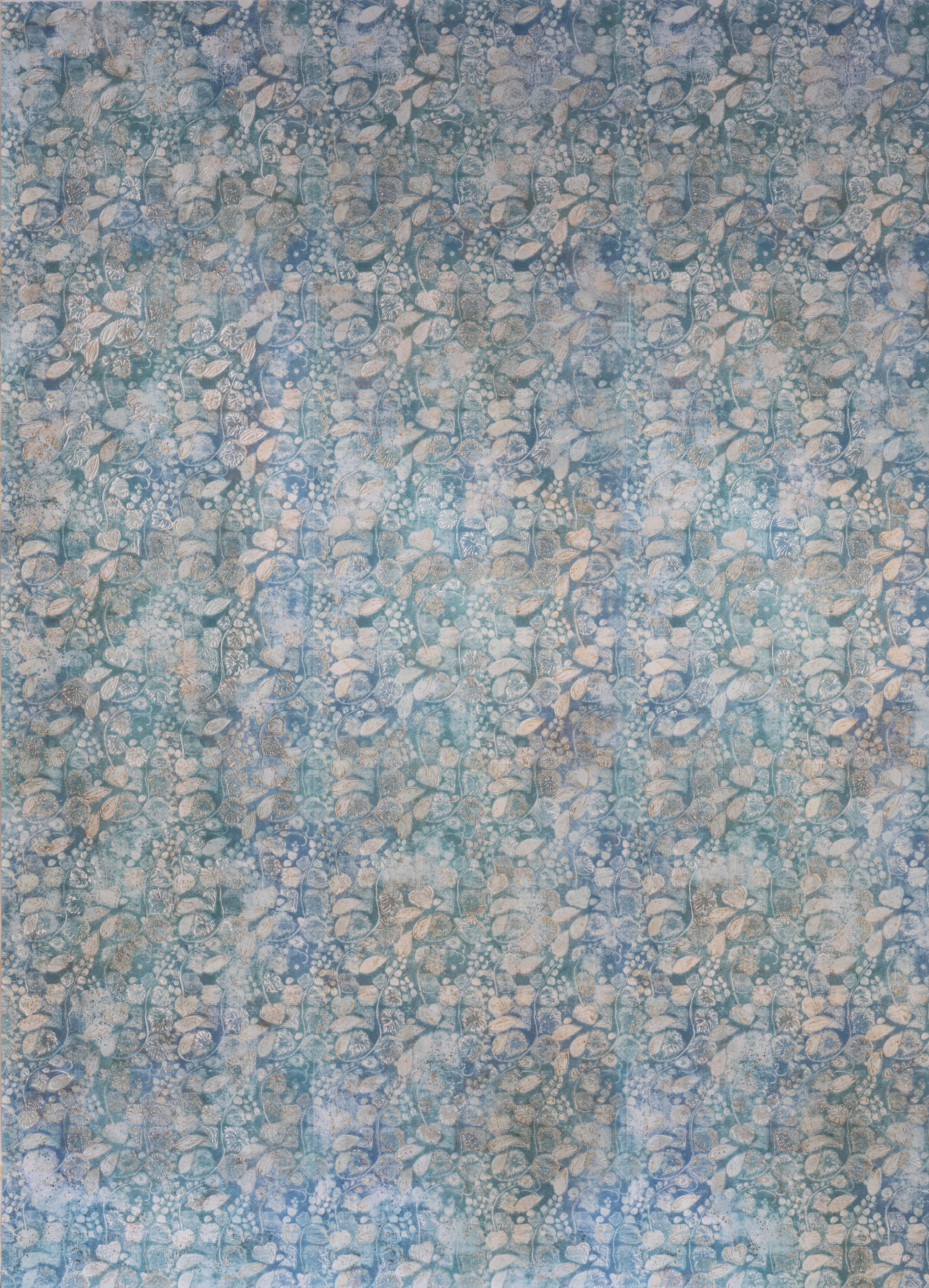 Italian Fabscarte Handmade Hand Painted Wallpaper, Vite Light Blue For Sale