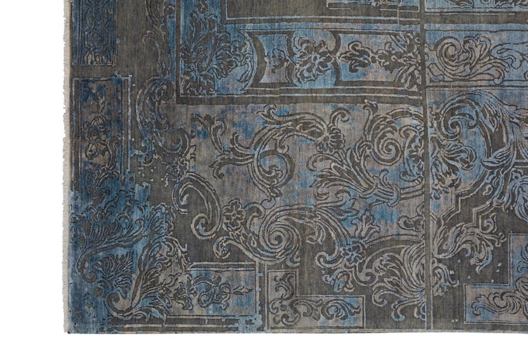 FABULEUX Hand Knotted French Rococo Inspired Rug, Blue and Taupe ...