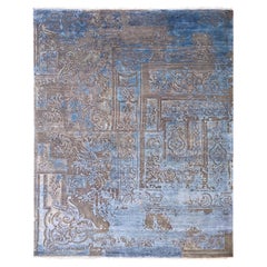 FABULEUX Hand Knotted French Rococo Inspired Rug, Blue & Taupe Colours by Hands