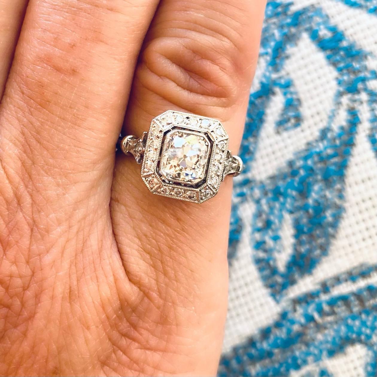 Women's Fabulous 1.02ct Old Mine Cut Platinum Diamond Ring For Sale