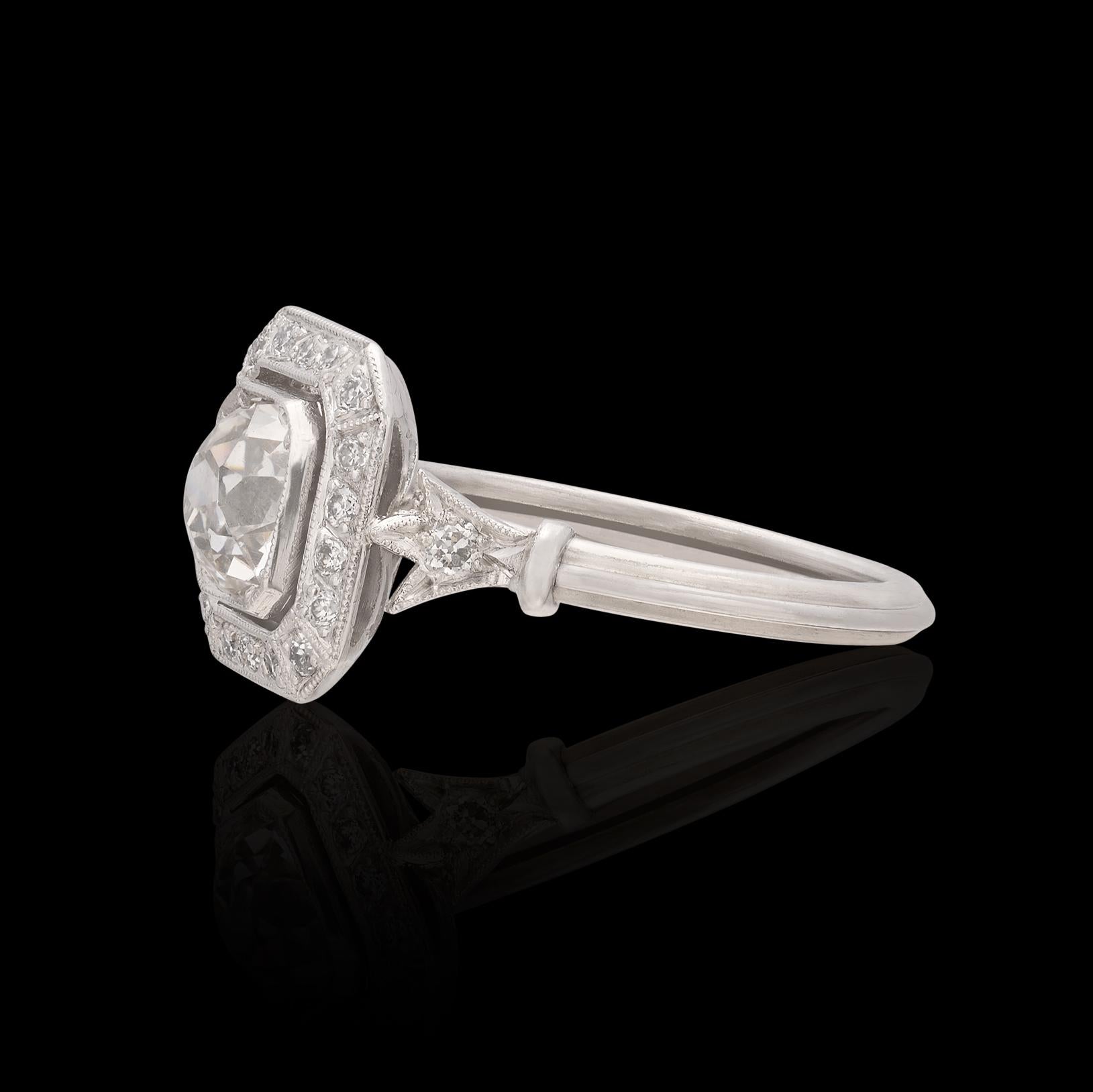 Fabulous 1.02ct Old Mine Cut Platinum Diamond Ring For Sale 3