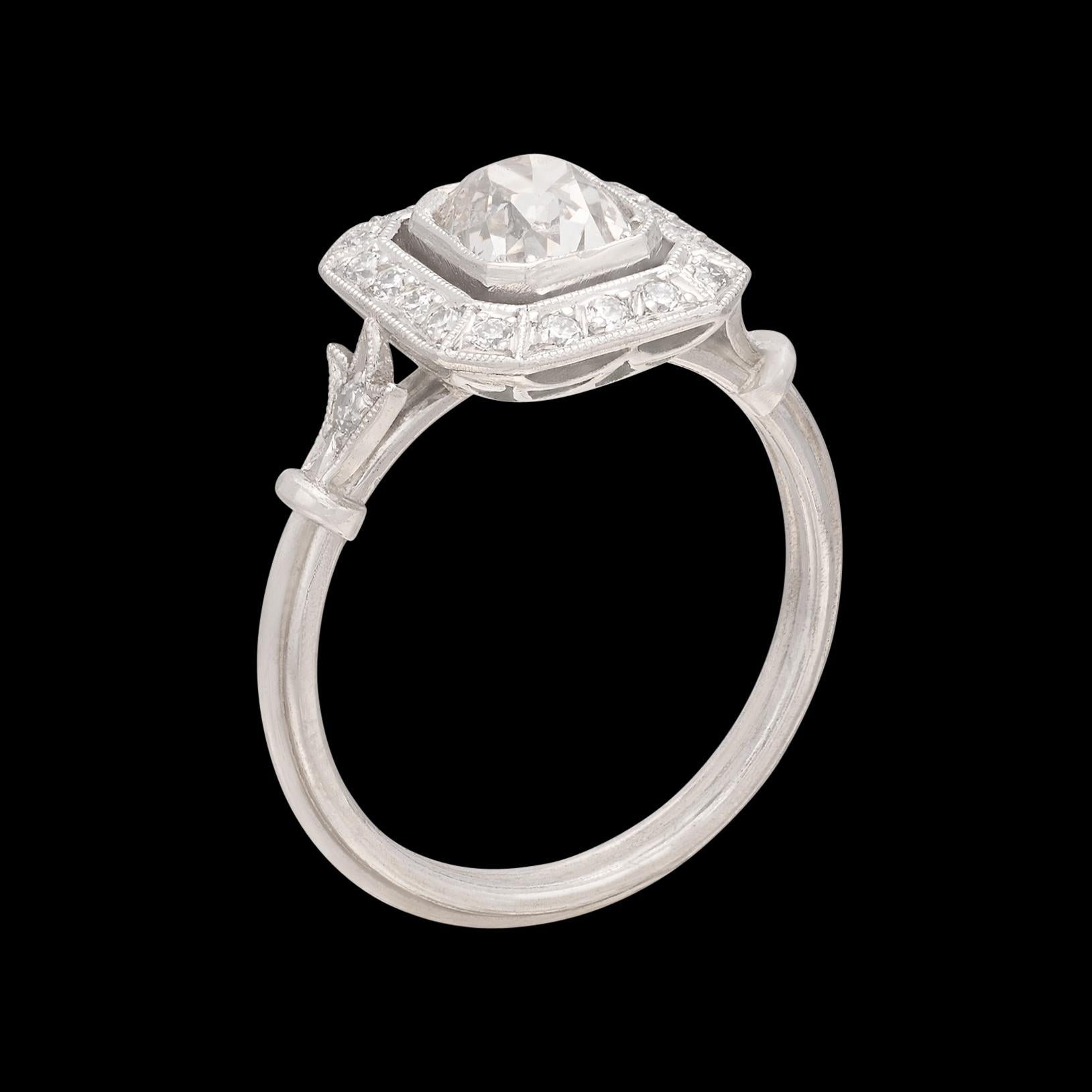 Fabulous 1.02ct Old Mine Cut Platinum Diamond Ring For Sale 3