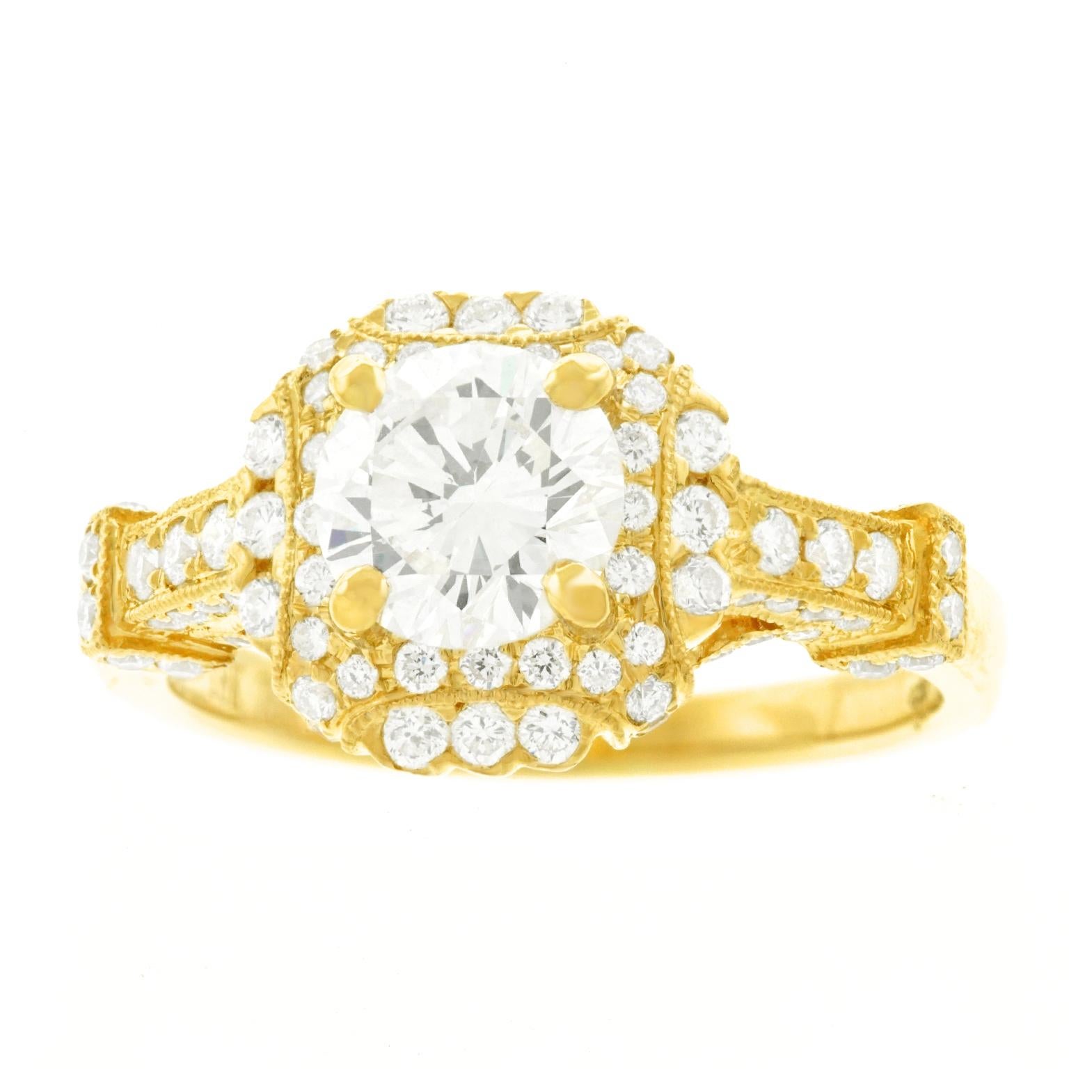 Fabulous 1.14 Carat Diamond Set Yellow Gold Ring GIA In Excellent Condition In Litchfield, CT