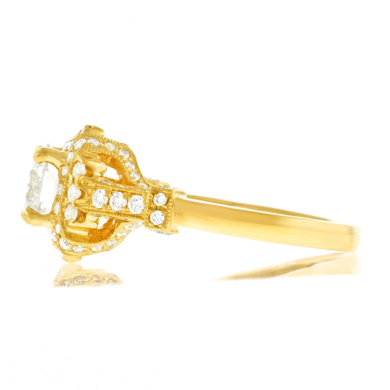 Fabulous 1.14 Carat Diamond Set Yellow Gold Ring GIA 3