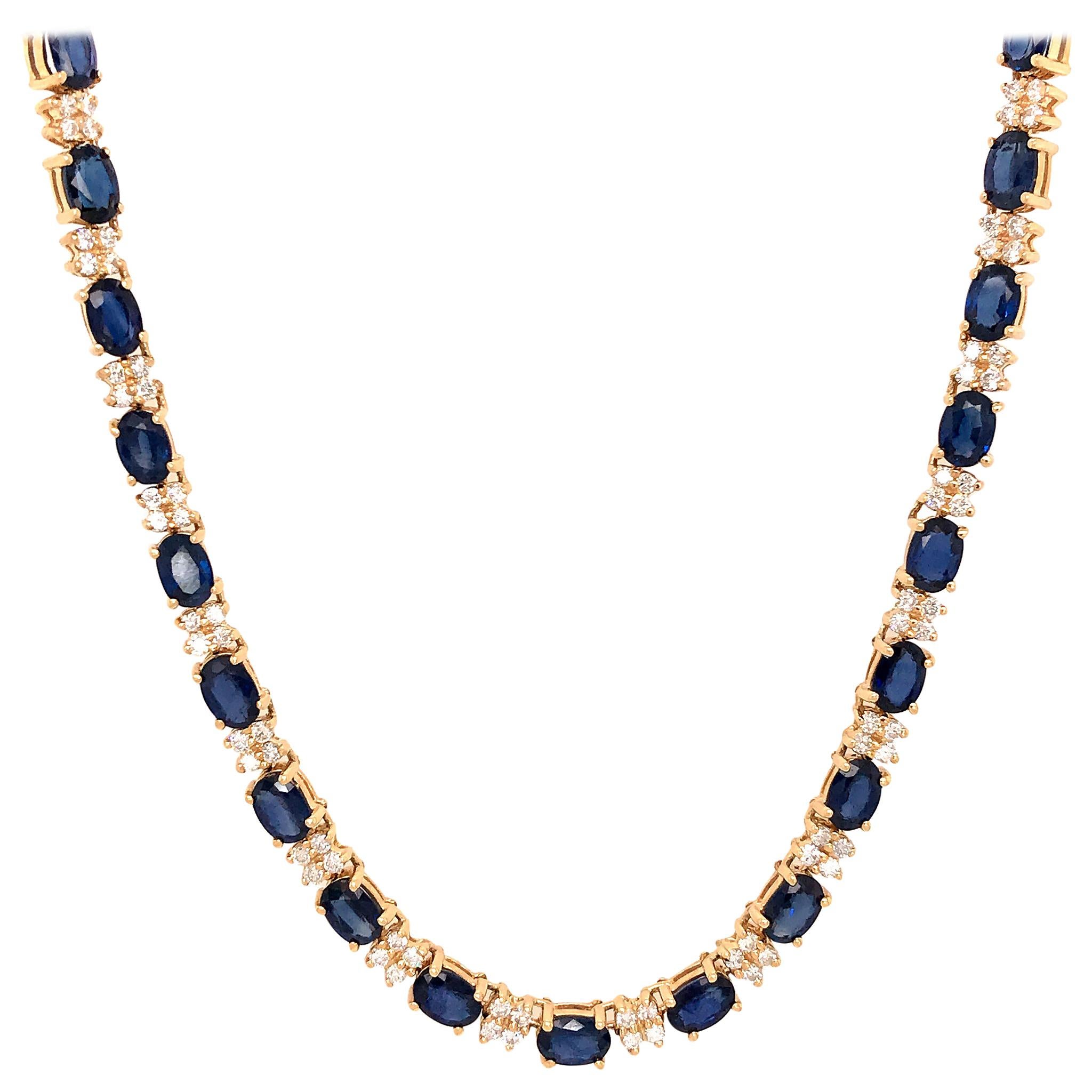 Fabulous 14 Karat Yellow Gold Diamond and Sapphire Necklace
