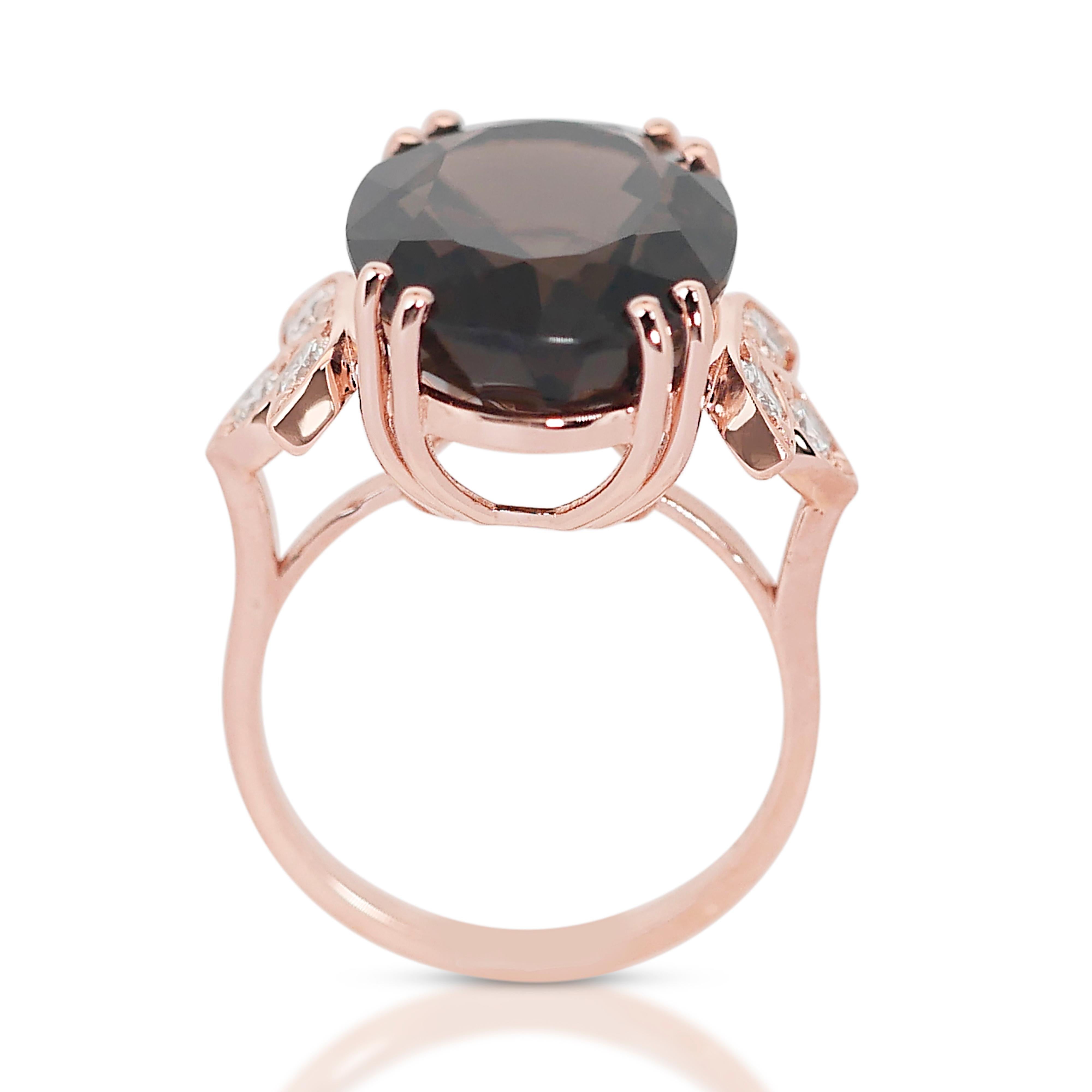 Fabulous 14K Rose Gold Quartz & Diamond Dome Ring w/12.22 ct - IGI Certified For Sale 2