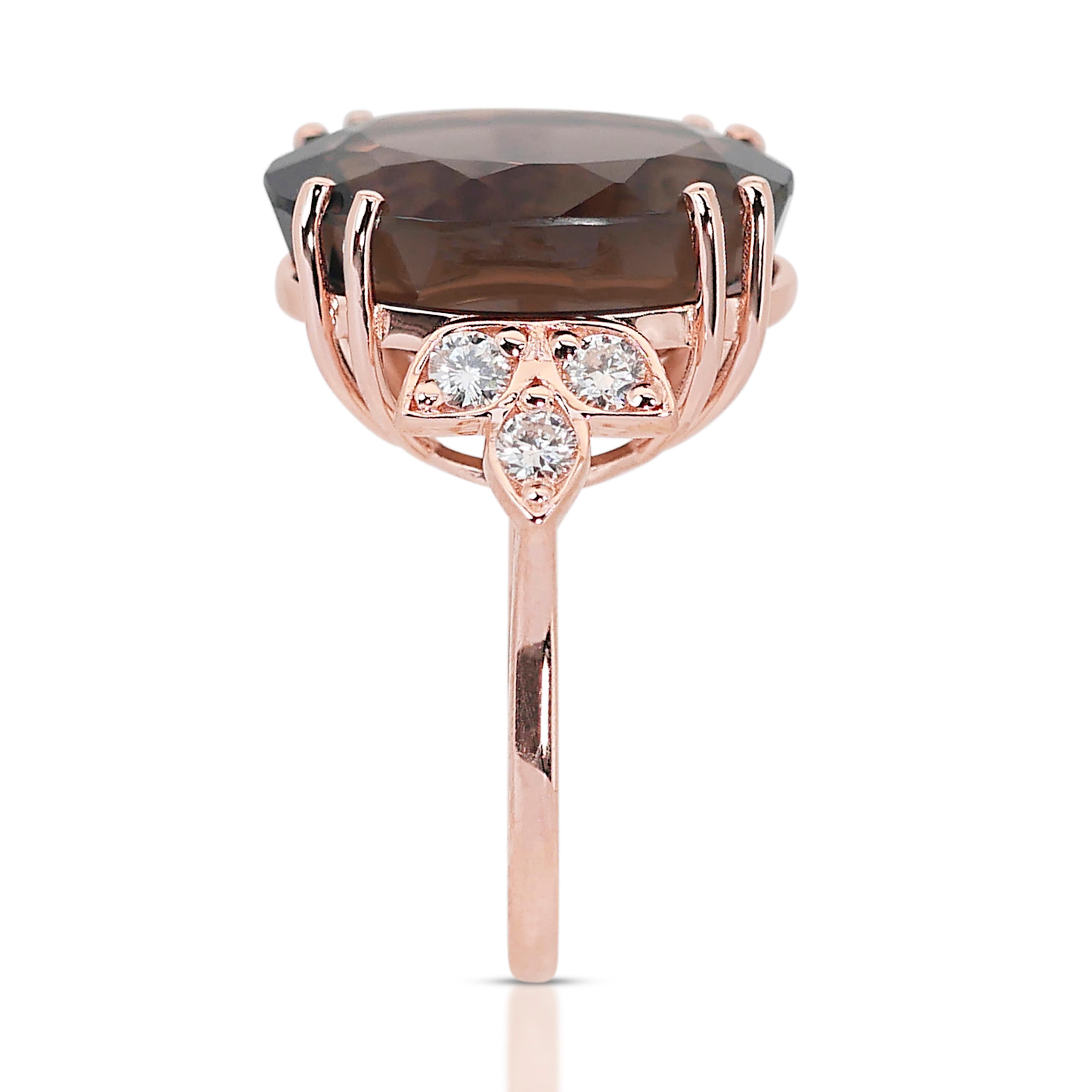 Fabulous 14K Rose Gold Quartz & Diamond Dome Ring w/12.22 ct - IGI Certified For Sale 3