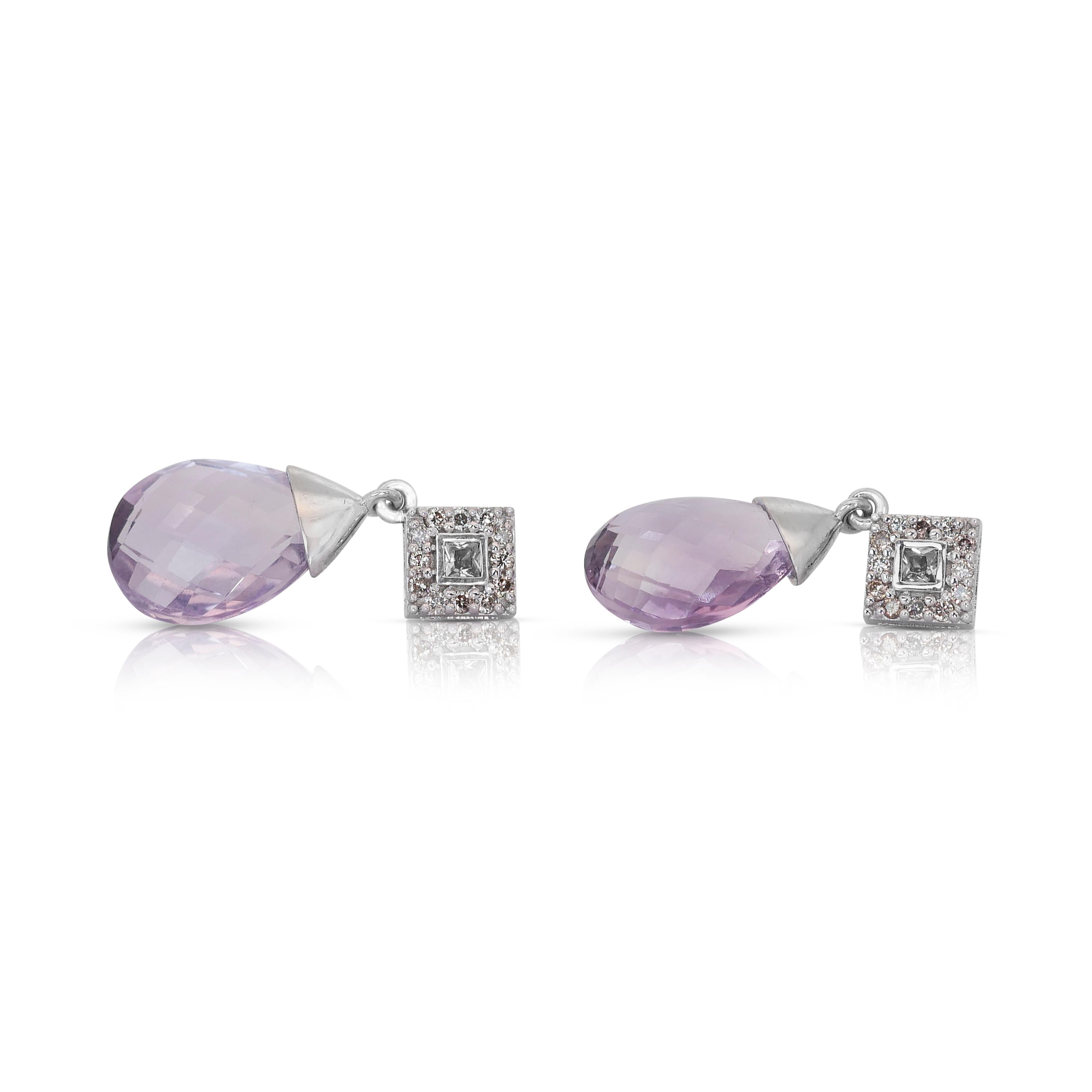 Fabulous 14k White Gold Amethyst and Diamond Dangle Earrings w/17.60 ct - AIG  For Sale 1