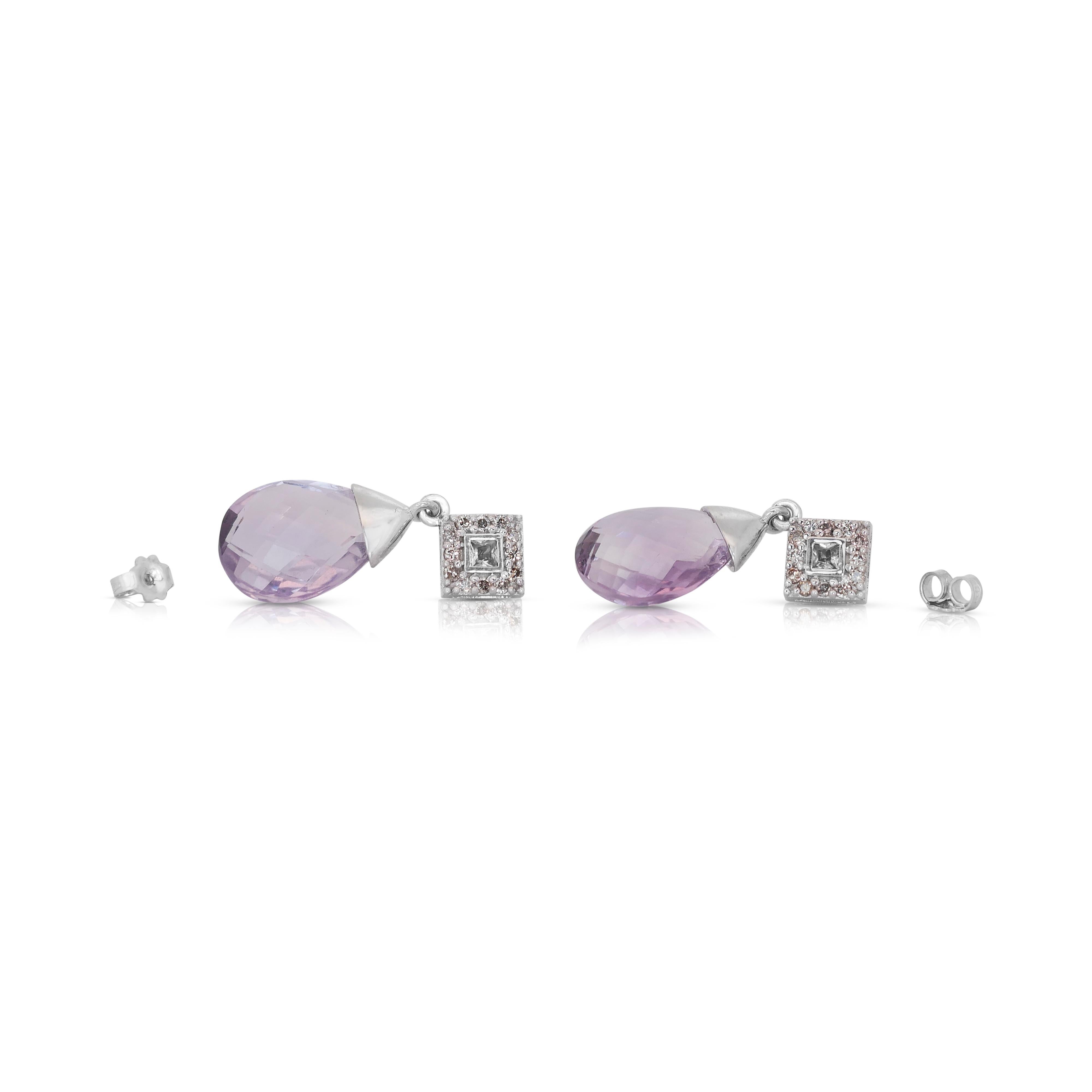Fabulous 14k White Gold Amethyst and Diamond Dangle Earrings w/17.60 ct - AIG  For Sale 3