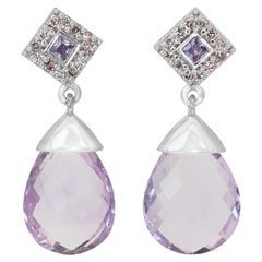 Favolosi orecchini pendenti in oro bianco 14k con ametista e diamanti da 17,60 ct - AIG