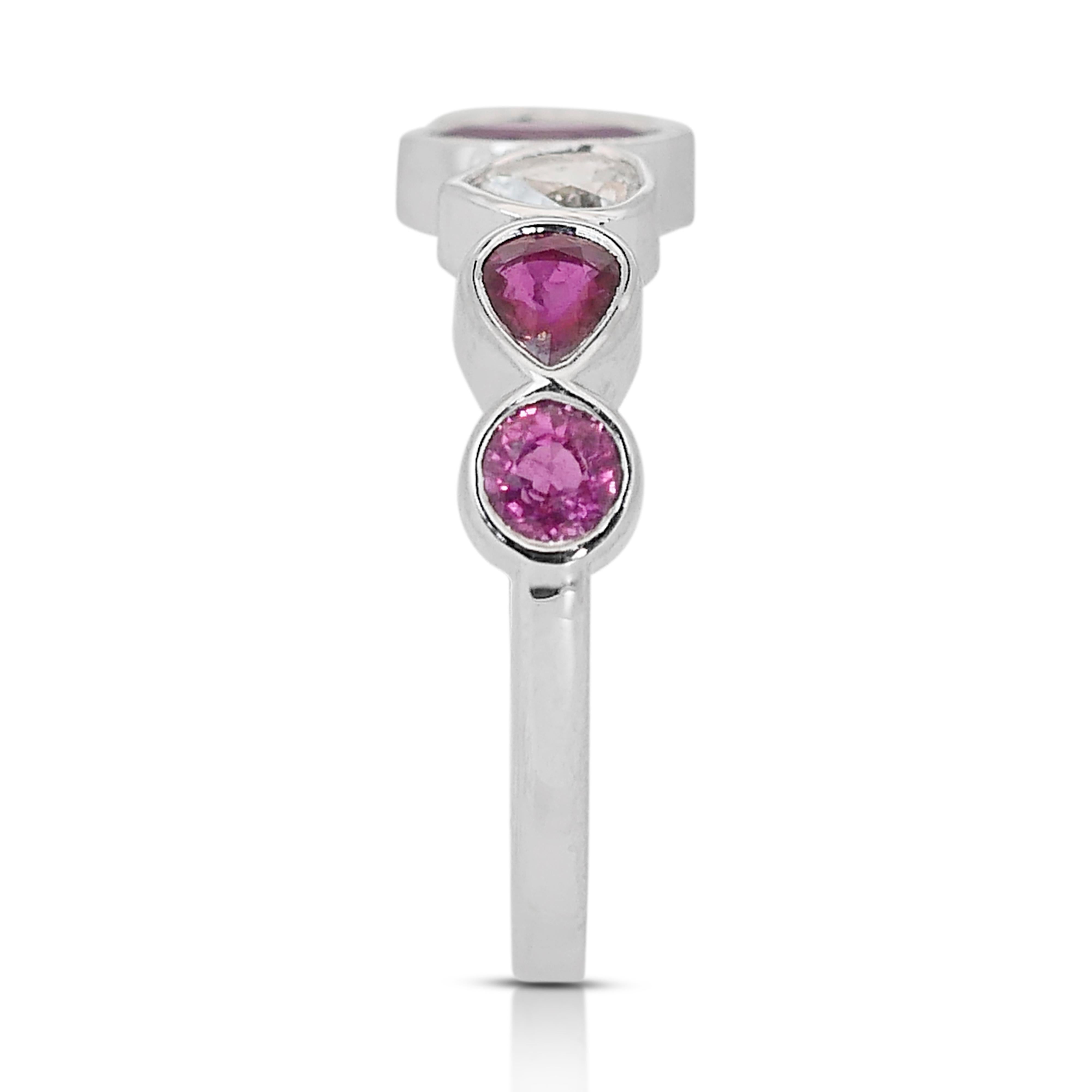 Fabulous 14k White Gold Ruby, Sapphire and Natural Diamond Ring w/1.47 ct - IGI  For Sale 2