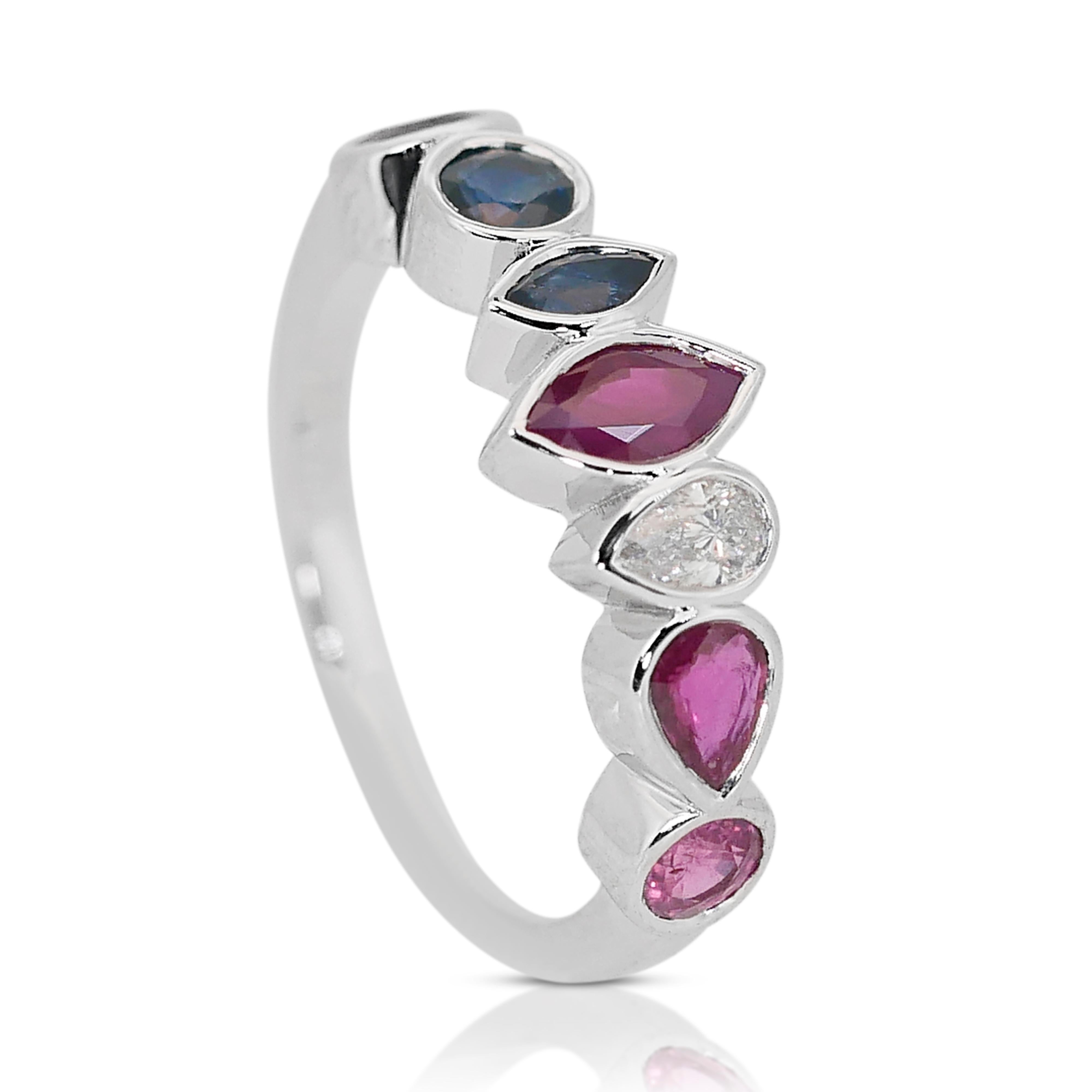 Fabulous 14k White Gold Ruby, Sapphire and Natural Diamond Ring w/1.47 ct - IGI  For Sale 3