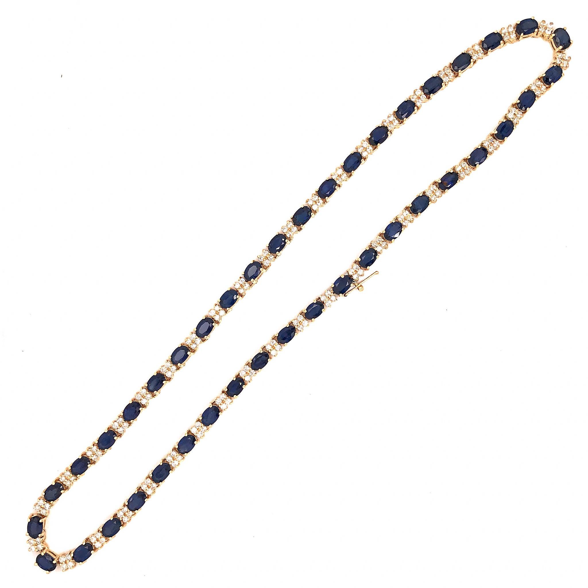 Fabulous 14 Karat Yellow Gold Diamond and Sapphire Necklace In Excellent Condition In New York, NY