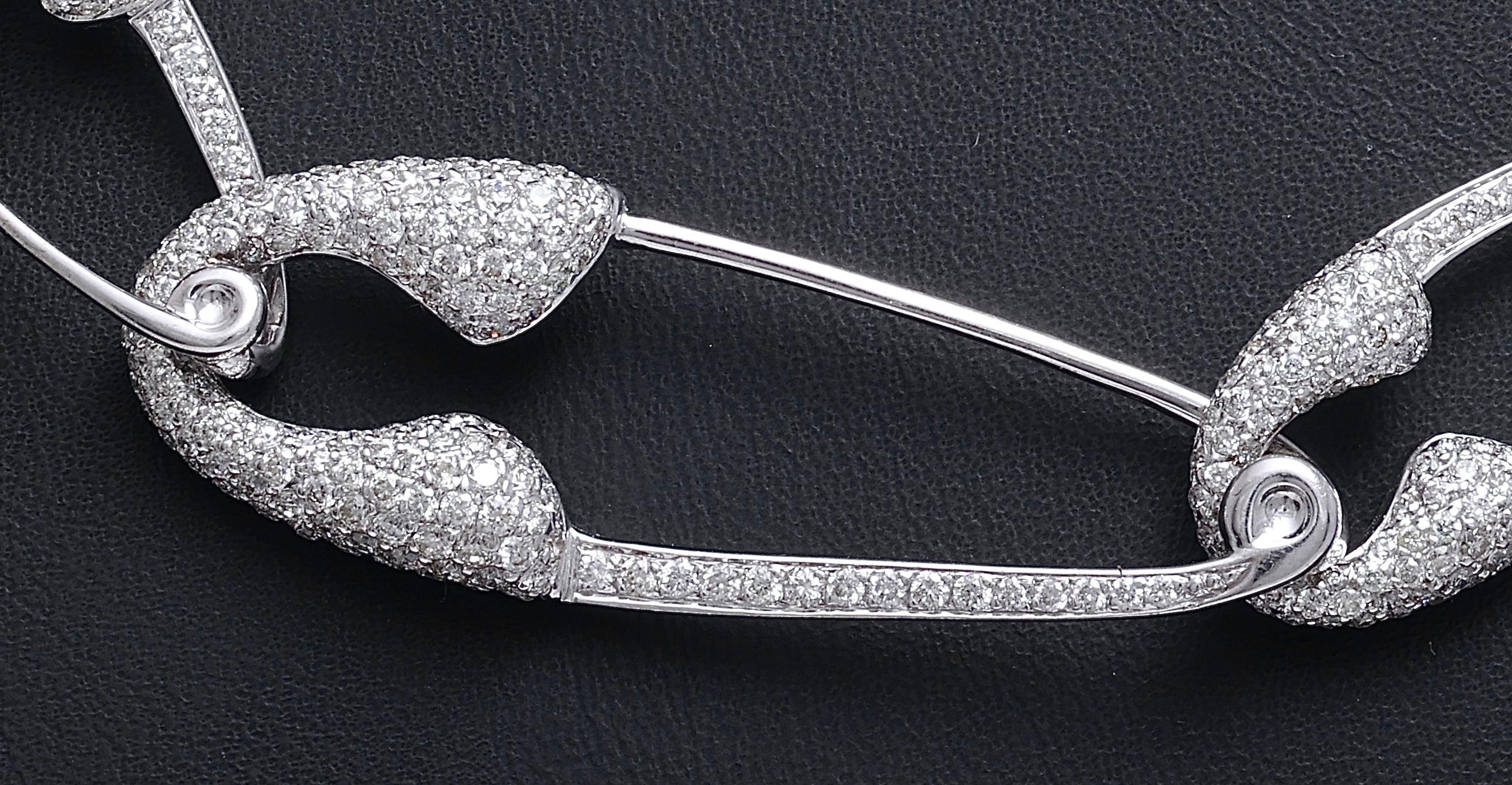 Artisan Fabulous 18 kt. White Gold Interlocking Safety Pin Necklace With 5.6ct. Diamonds For Sale