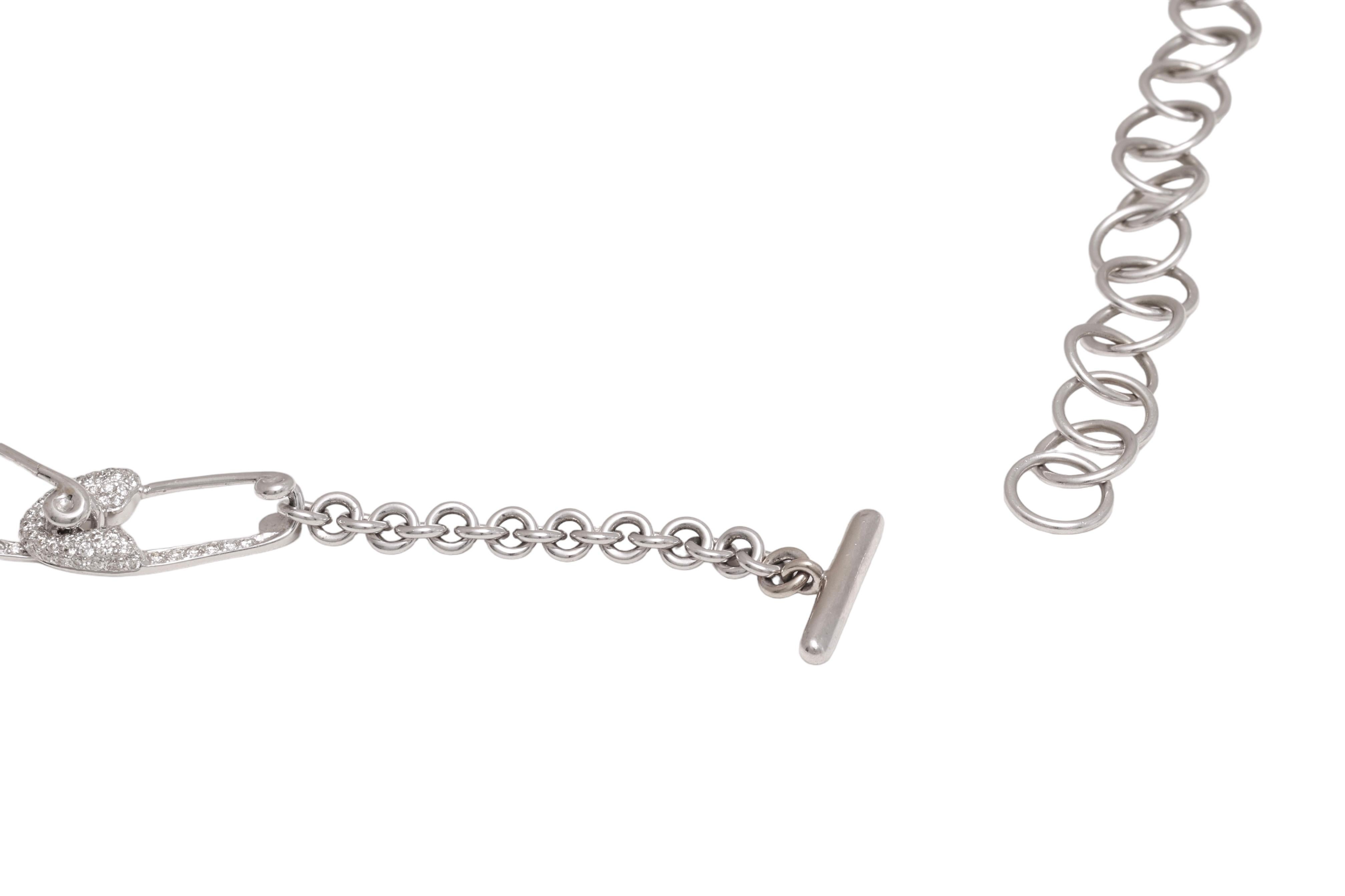 Women's or Men's Fabulous 18 kt. White Gold Interlocking Safety Pin Necklace With 5.6ct. Diamonds For Sale