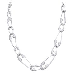 Fabulous 18 kt. White Gold Interlocking Safety Pin Necklace With 5.6ct. Diamonds