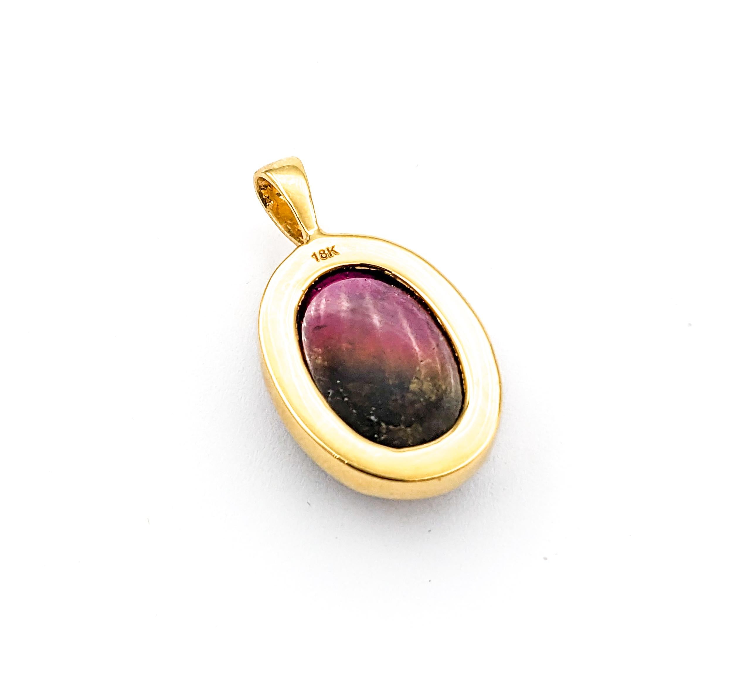 Fabulous 18k Oval Cabochon Watermelon Tourmaline Charm Pendant In Excellent Condition For Sale In Bloomington, MN