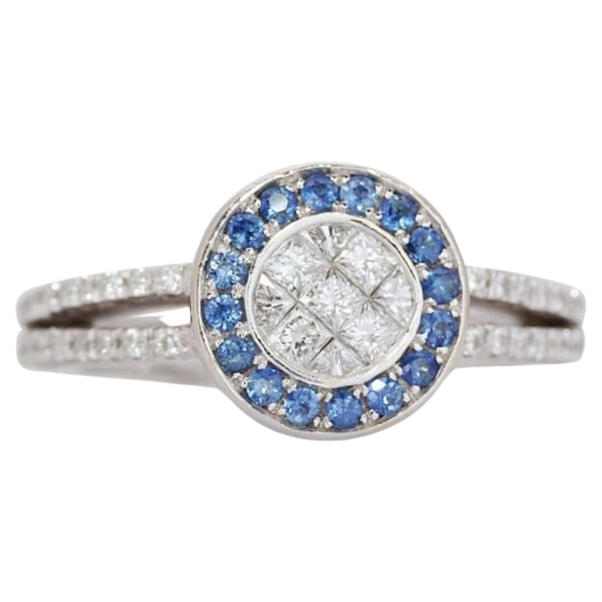 Fabuleux or blanc 18k .18ct. Bague ronde pavée de diamants brillants