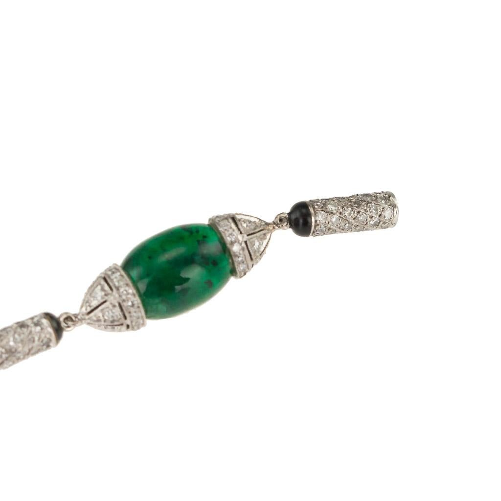 Fabulous 18K White Gold Emerald Diamond Onyx Set Bracelet For Sale 2