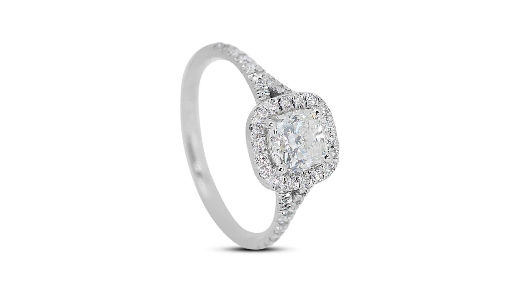 Brilliant Cut Fabulous 18K White Gold Halo Natural Diamond Ring w/ 1.24ct - GIA Certified  For Sale