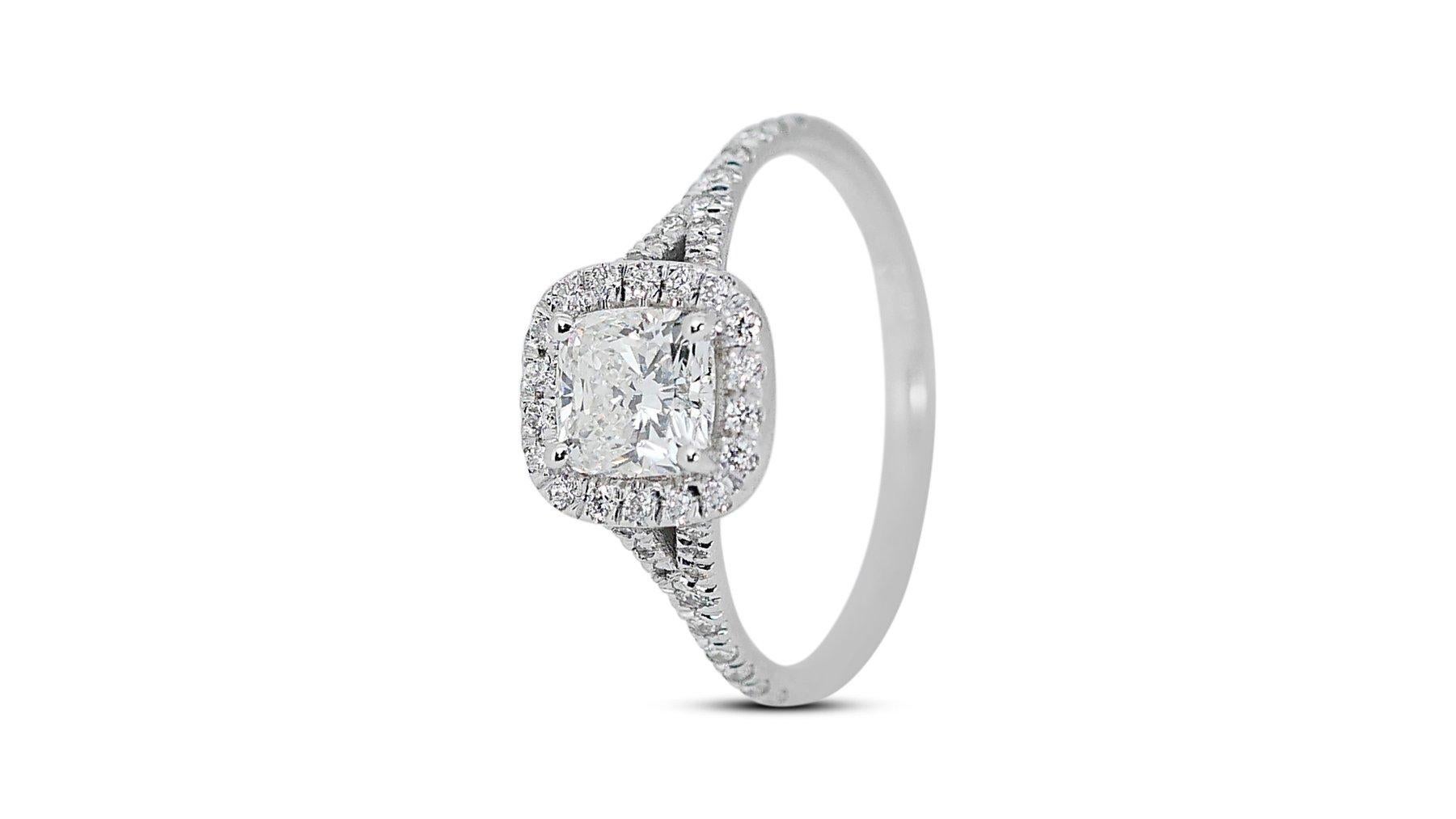Fabulous 18K White Gold Halo Natural Diamond Ring w/ 1.24ct - GIA Certified  In New Condition For Sale In רמת גן, IL