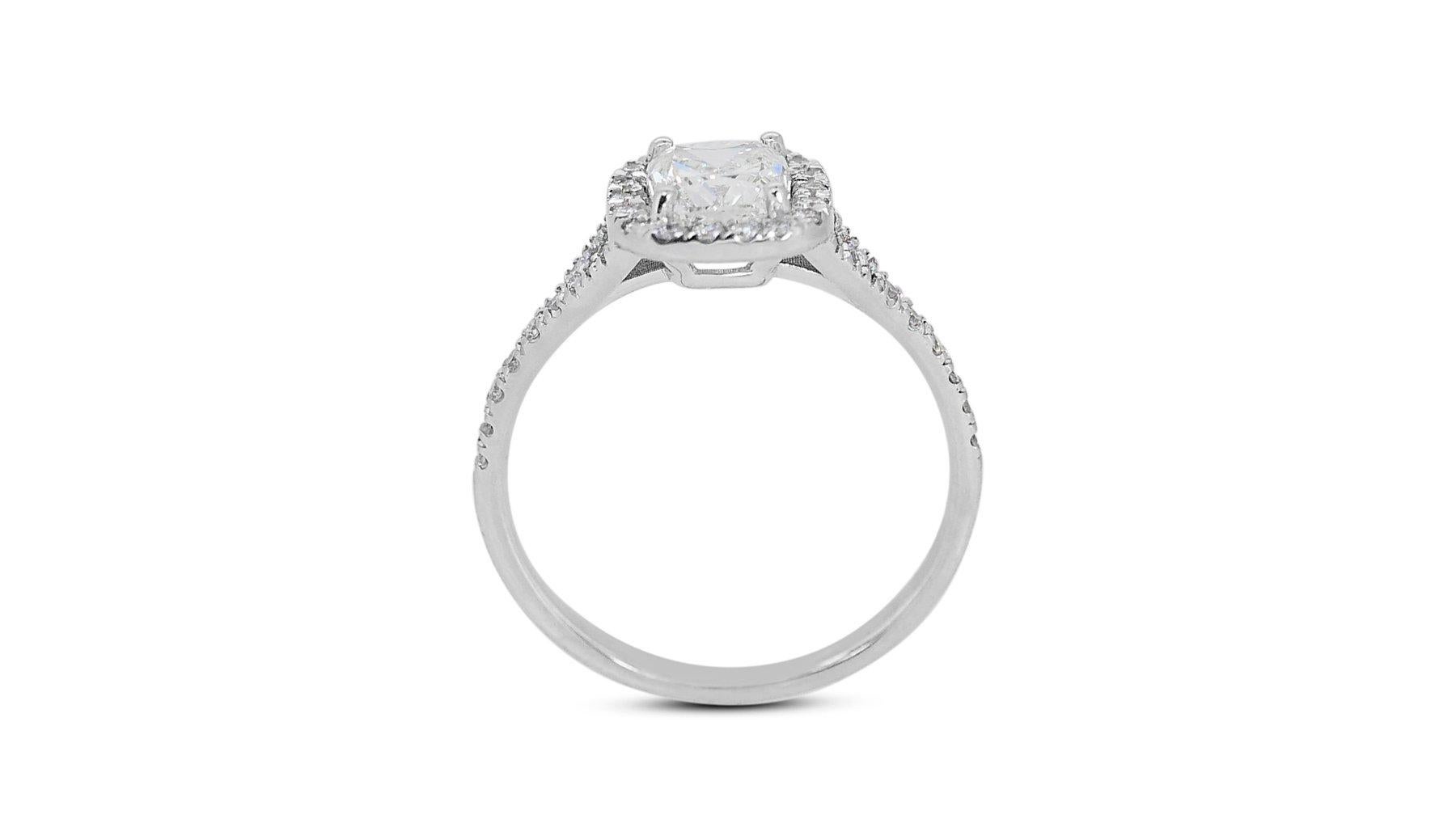 Fabulous 18K White Gold Halo Natural Diamond Ring w/ 1.24ct - GIA Certified  For Sale 1
