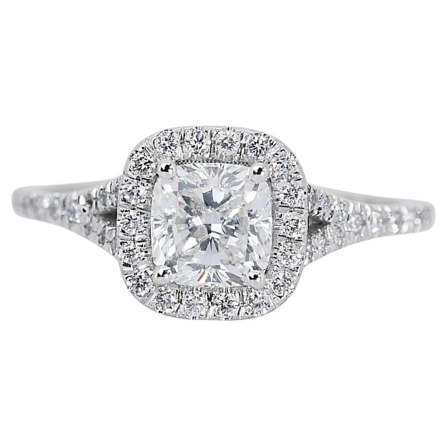 Fabulous 18K White Gold Halo Natural Diamond Ring w/ 1.24ct - GIA Certified  For Sale