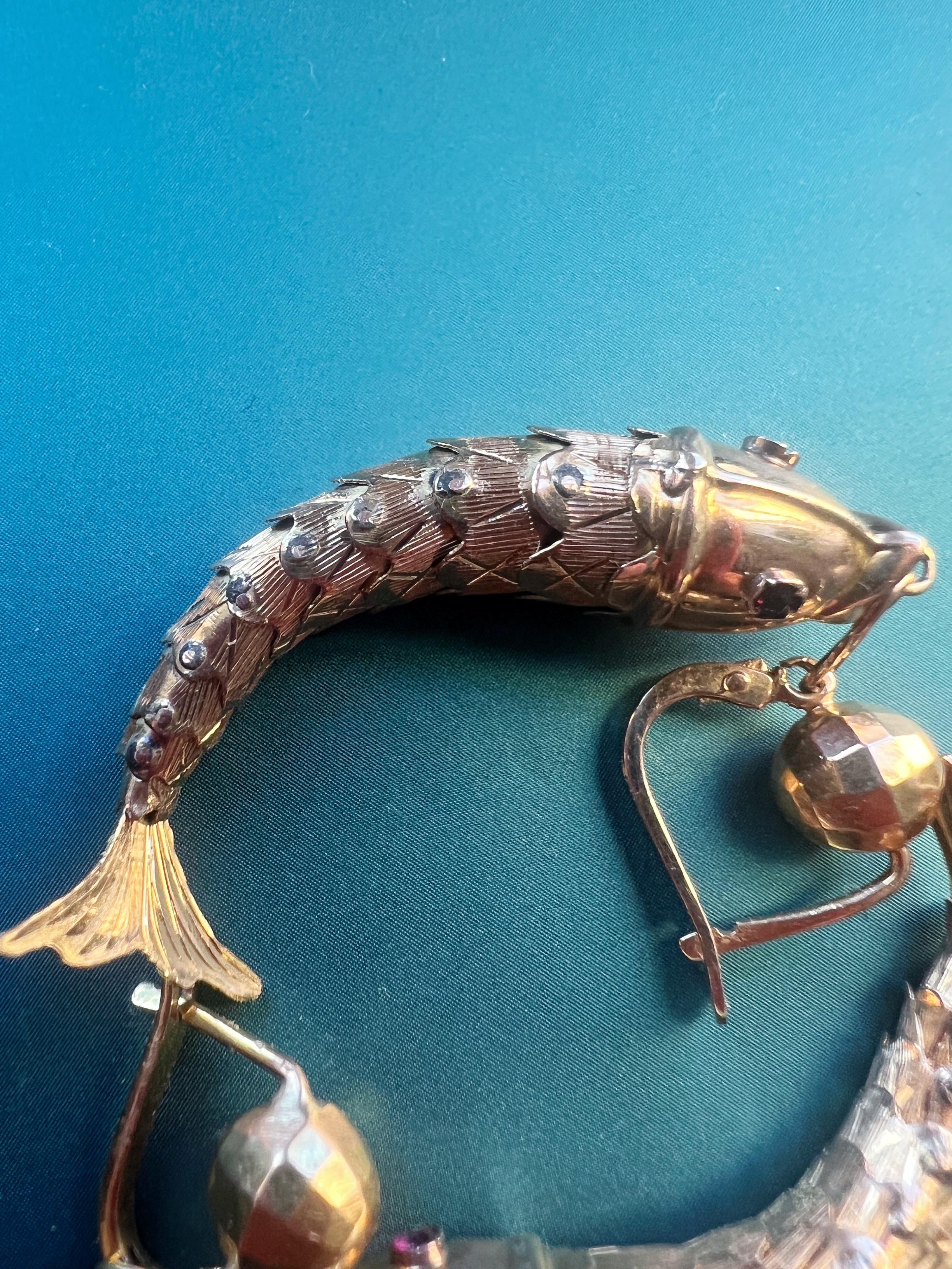Fabulous 18K Yellow Gold Articulated Carp Fish Earrings 4
