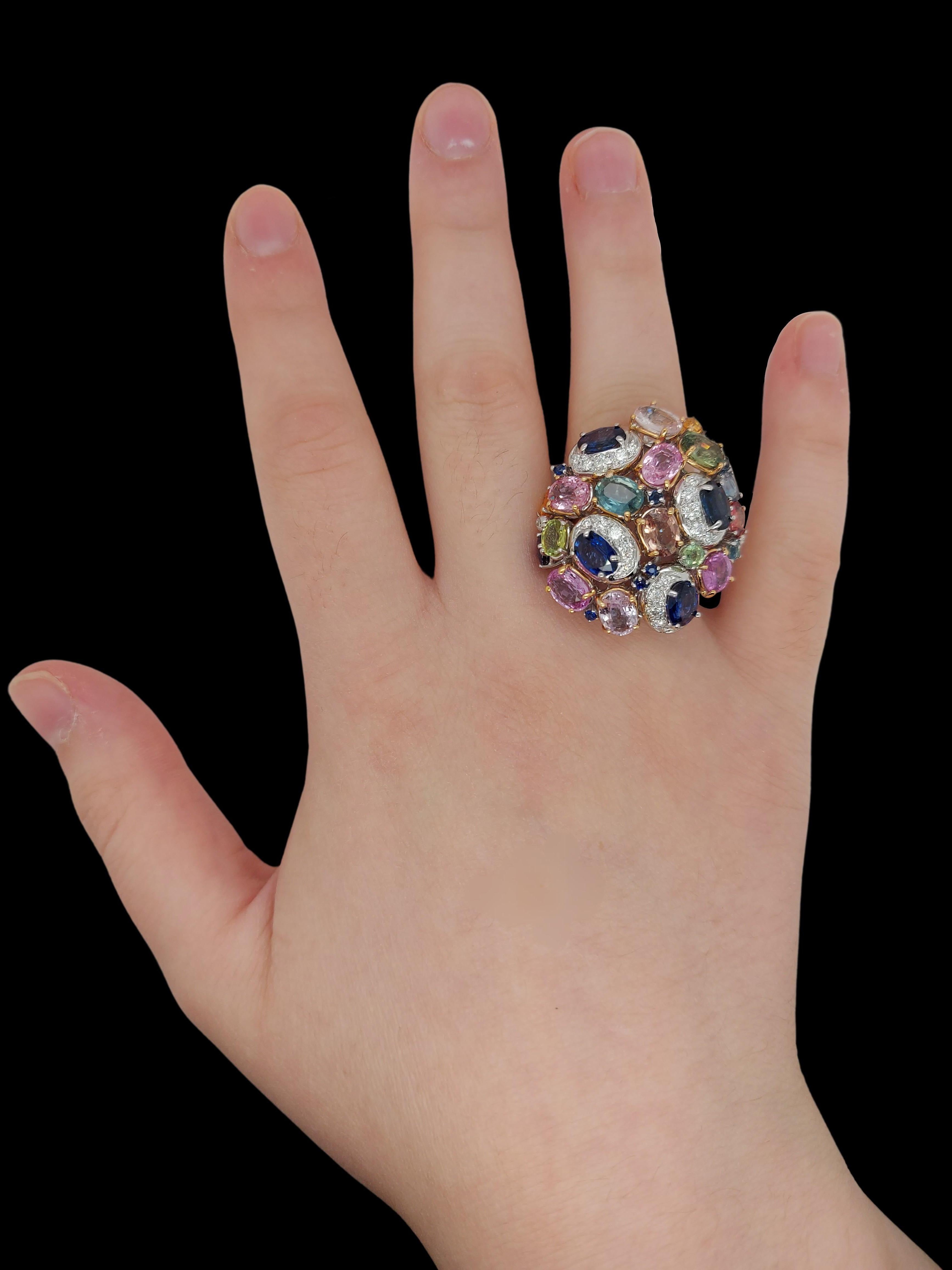 Fabulous 18kt White Gold Ring with Diamonds and Semi Precious Stones For Sale 4