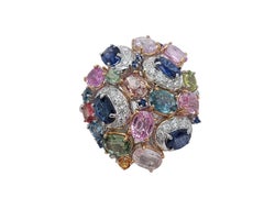 Fabulous 18kt White Gold Ring with Diamonds and Semi Precious Stones