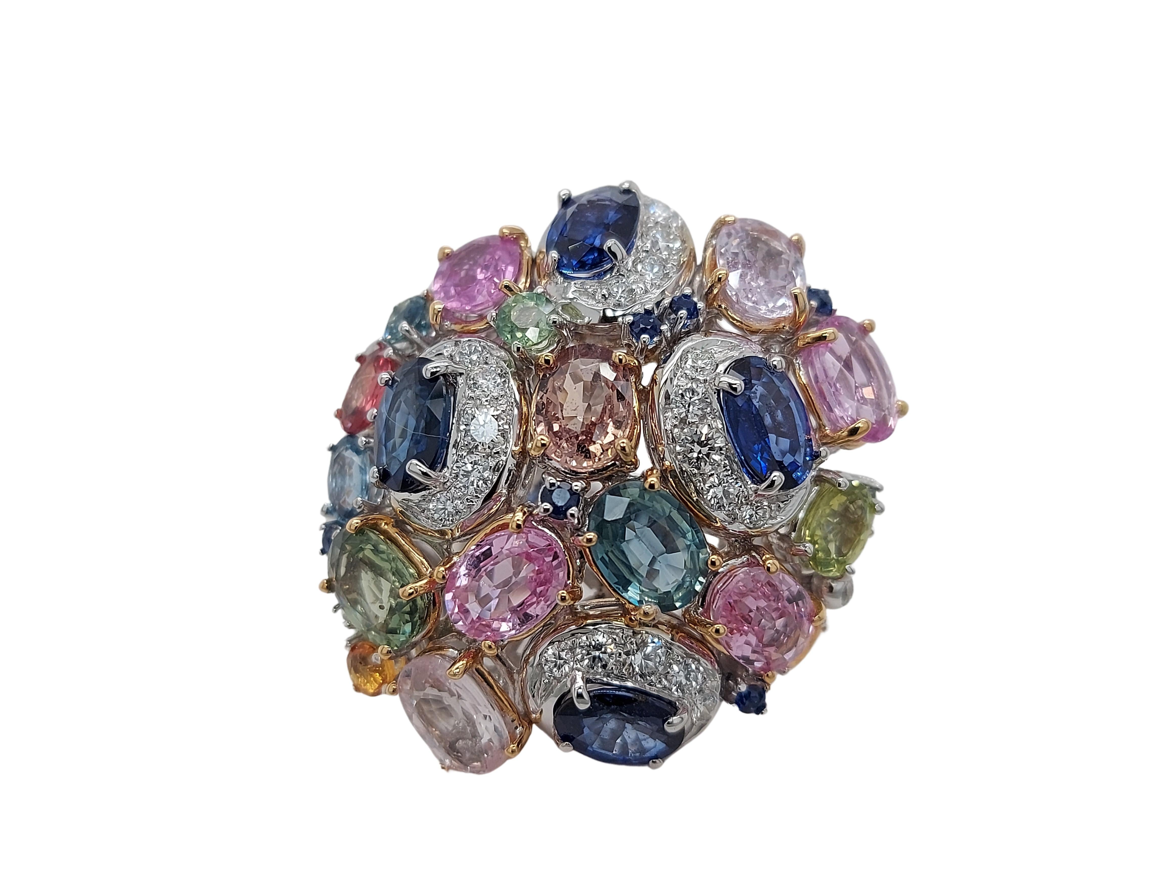 Artisan Fabulous 18kt White Gold Ring with Diamonds and Semi Precious Stones For Sale