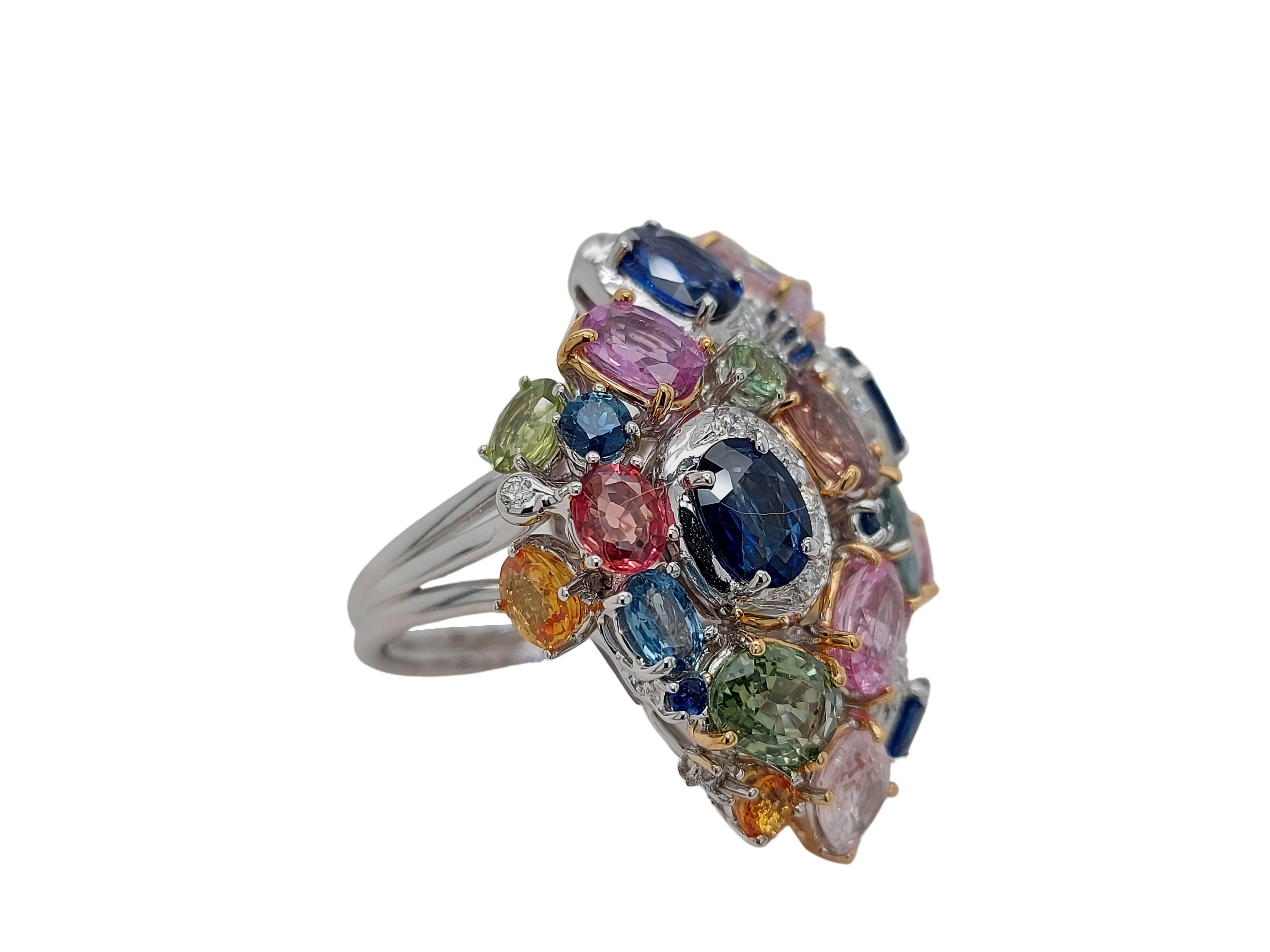 Brilliant Cut Fabulous 18kt White Gold Ring with Diamonds and Semi Precious Stones For Sale