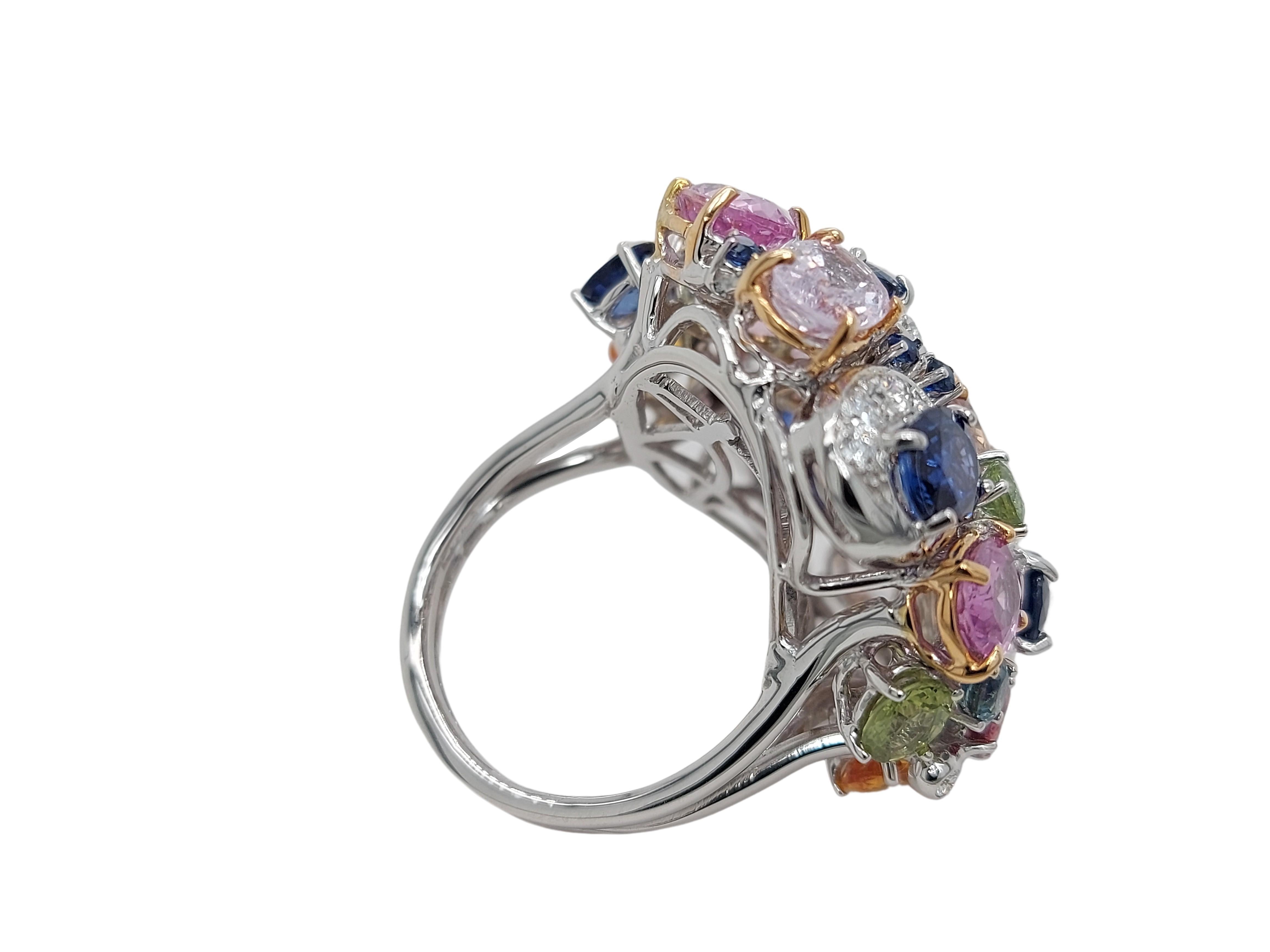 Women's or Men's Fabulous 18kt White Gold Ring with Diamonds and Semi Precious Stones For Sale