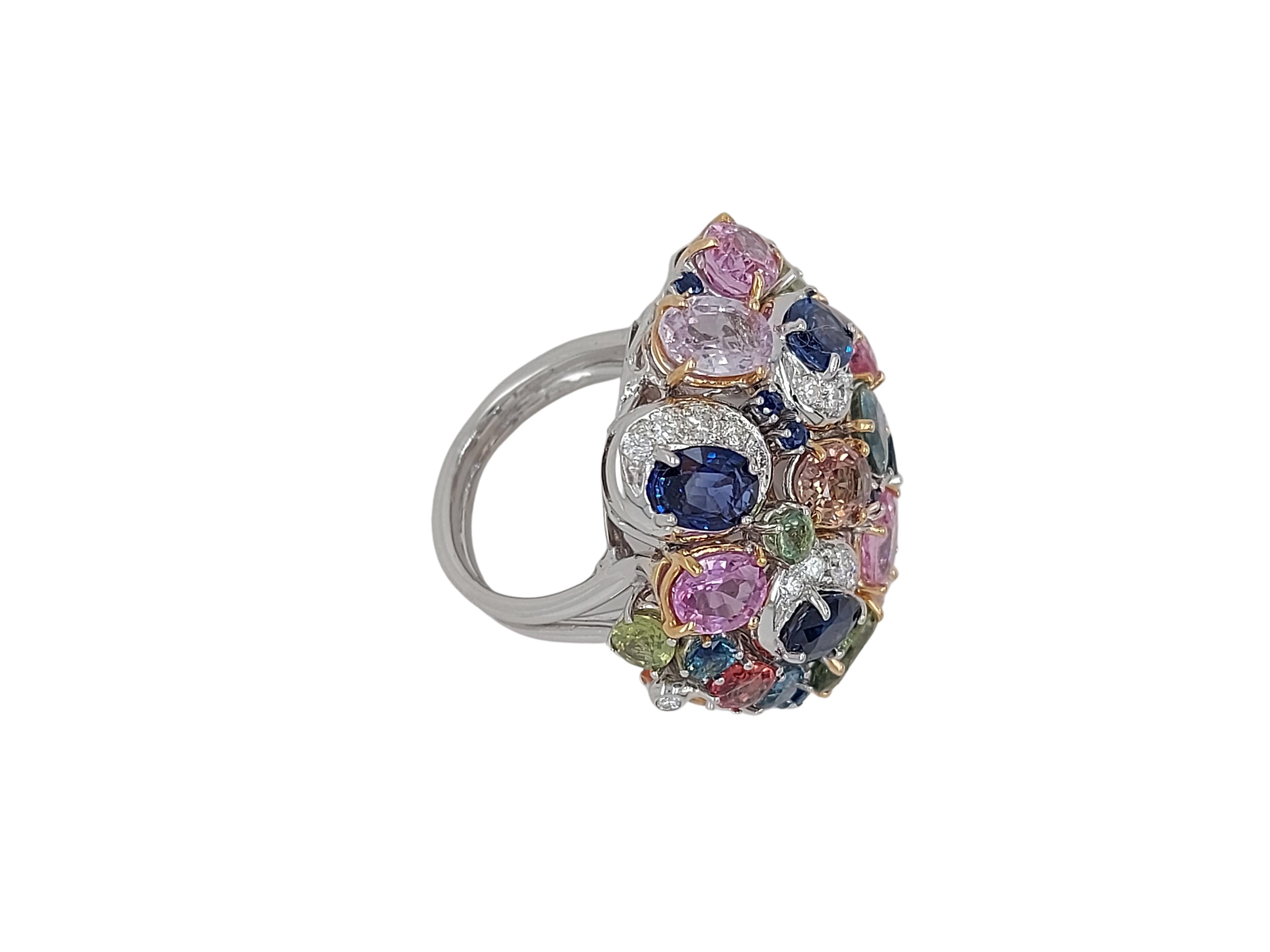 Fabulous 18kt White Gold Ring with Diamonds and Semi Precious Stones For Sale 2